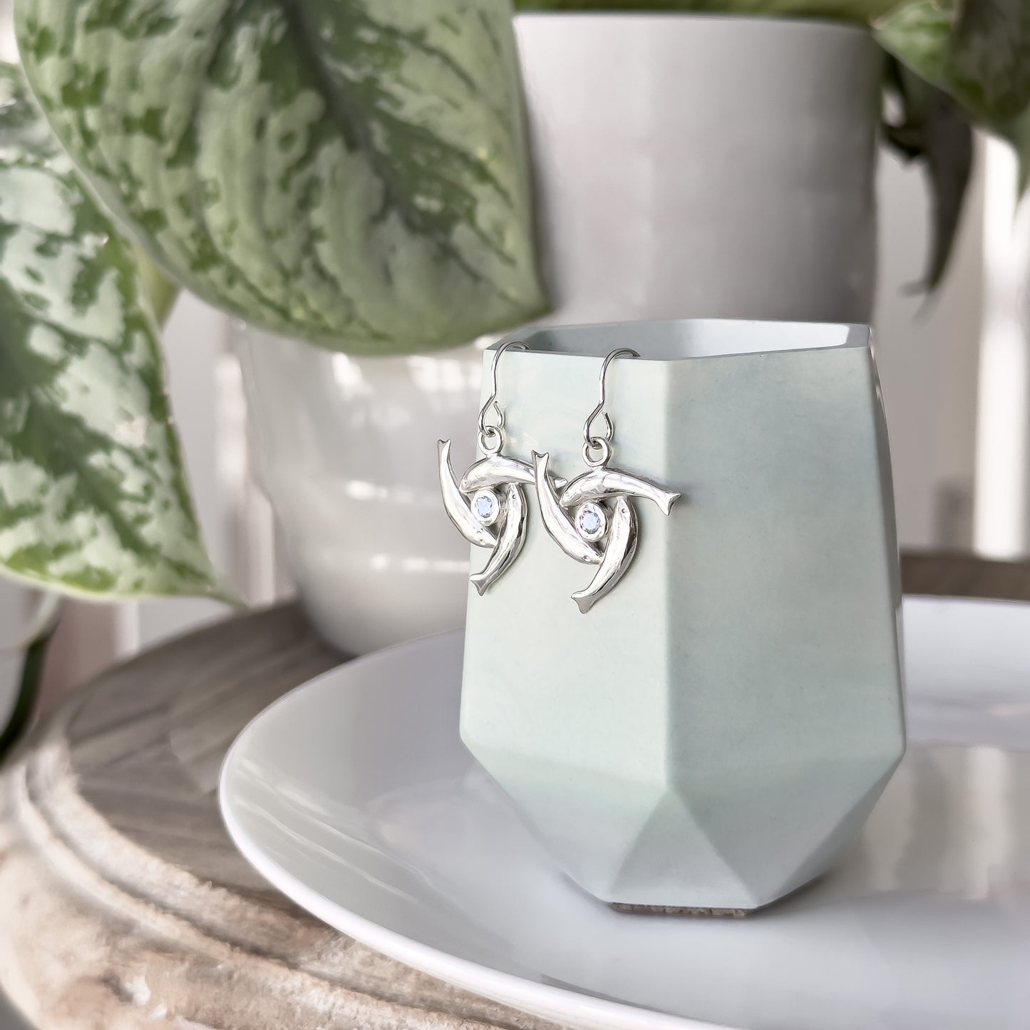 Sterling Silver Herring Triskel Gemstone Earrings