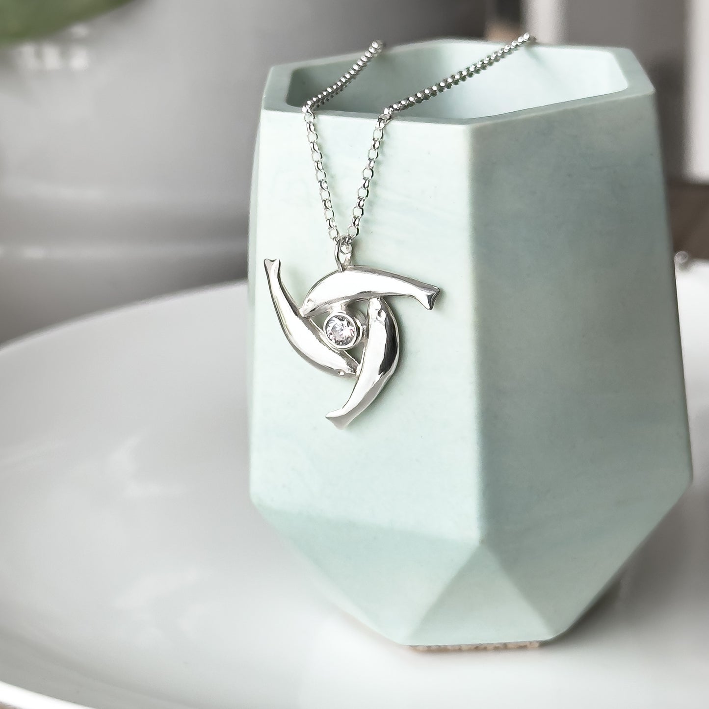 Sterling Silver Herring Triskel Gemstone Necklace