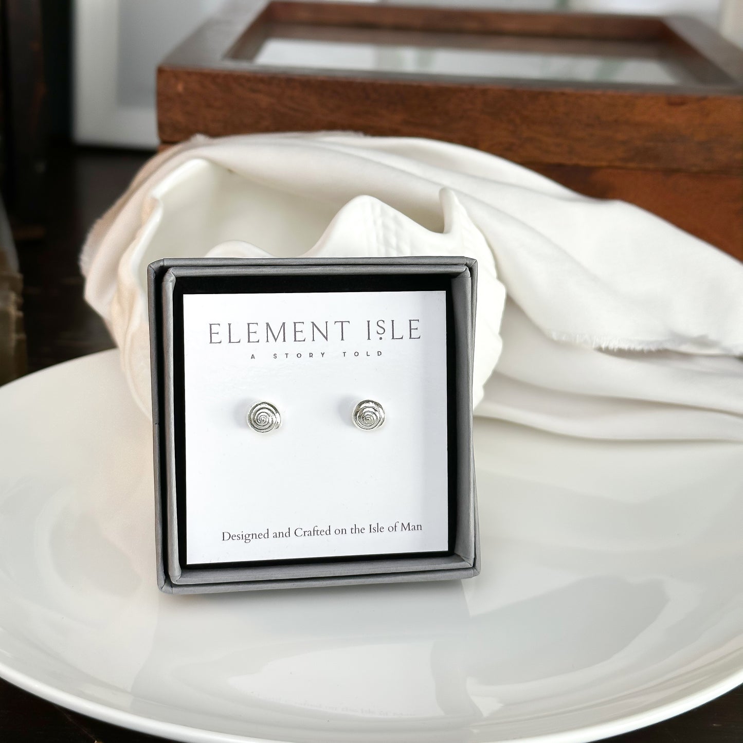 Silver Sand Dune 'Striped Snail' Shell Stud Earrings