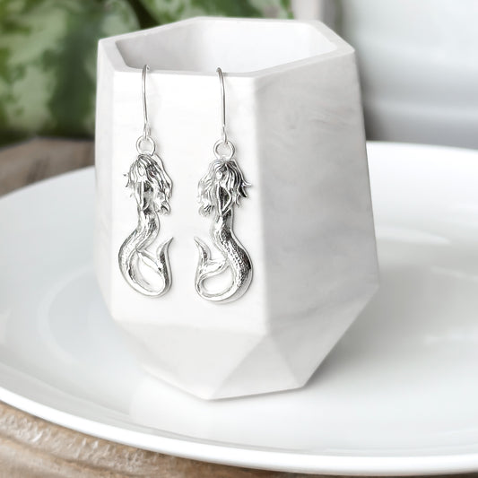 Silver Mermaid Dangle Earrings - The Mermaid of Gob-Ny-Ooyl