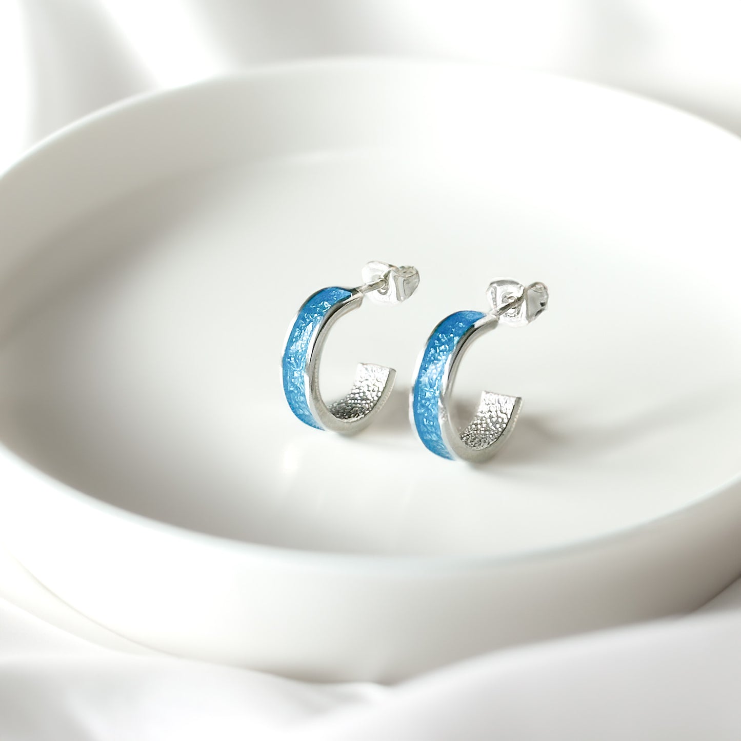 Tyr - Bifröst Silver Enamel Hoop Earrings (Sky Blue)