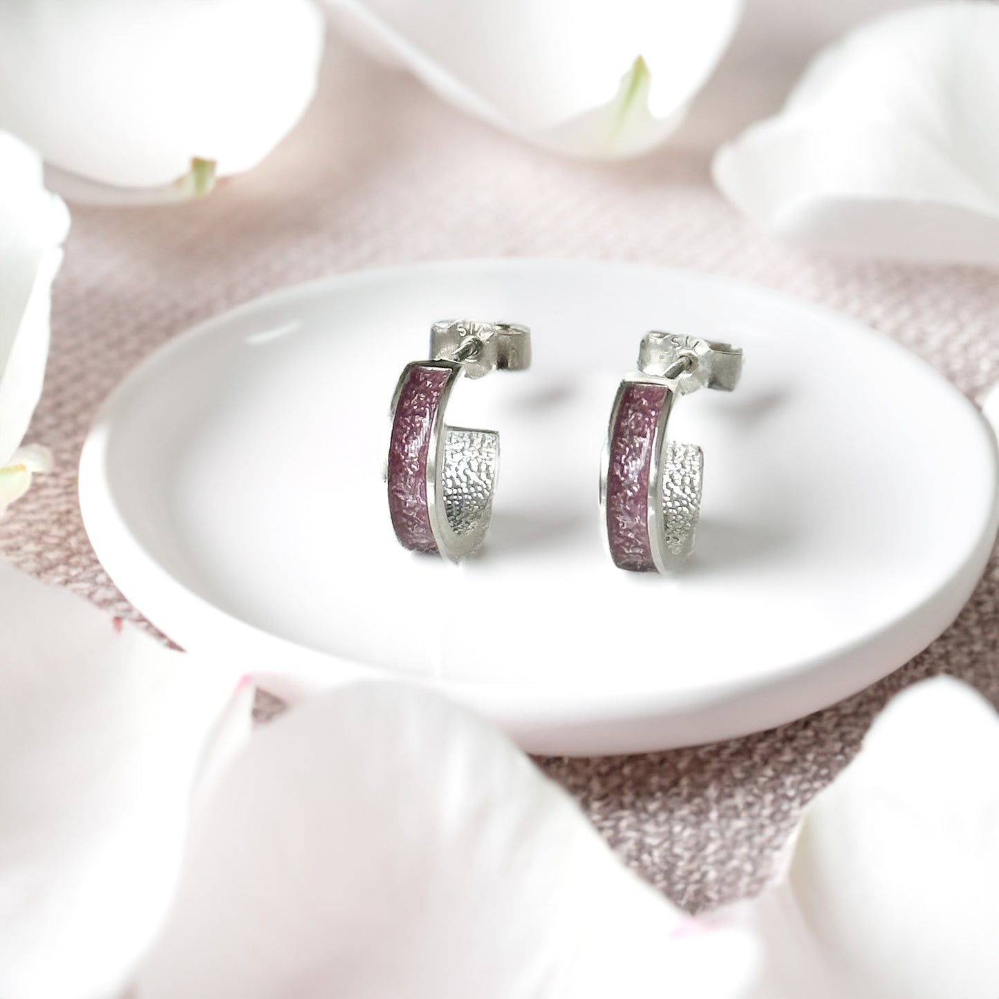 Freyja - Bifröst Silver Enamel Hoop Earrings (Deep Rose Pink)