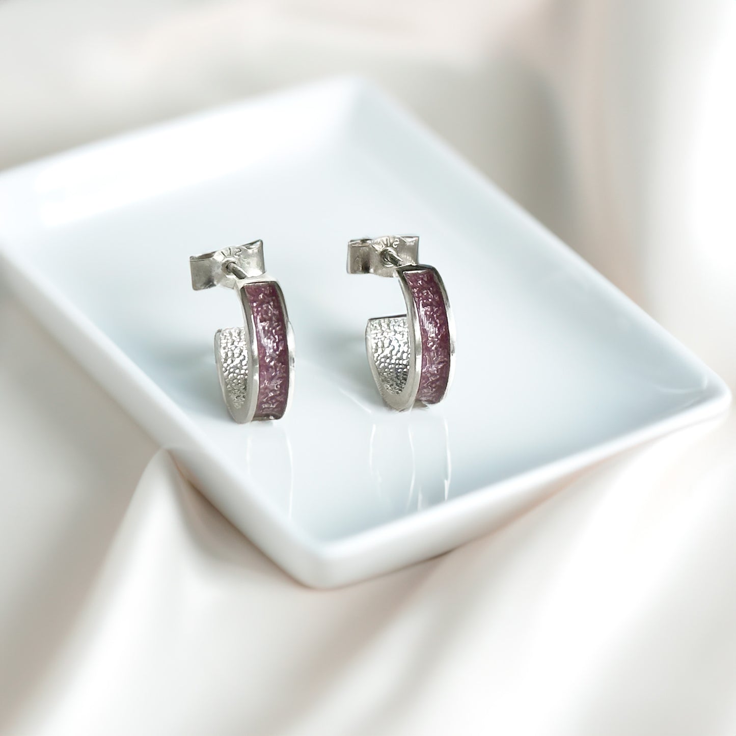 Freyja - Bifröst Silver Enamel Hoop Earrings (Deep Rose Pink)