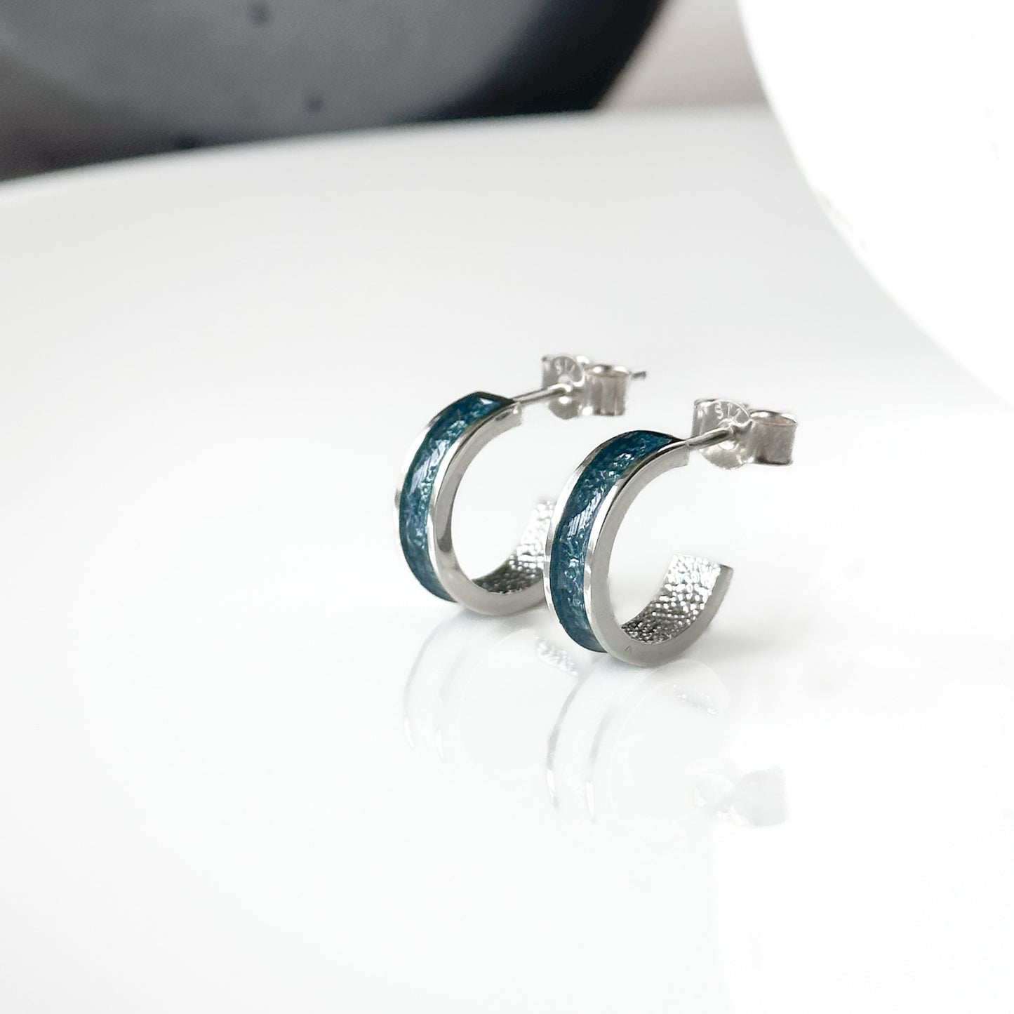 Skadi - Bifröst Silver Enamel Hoop Earrings (Storm Blue)