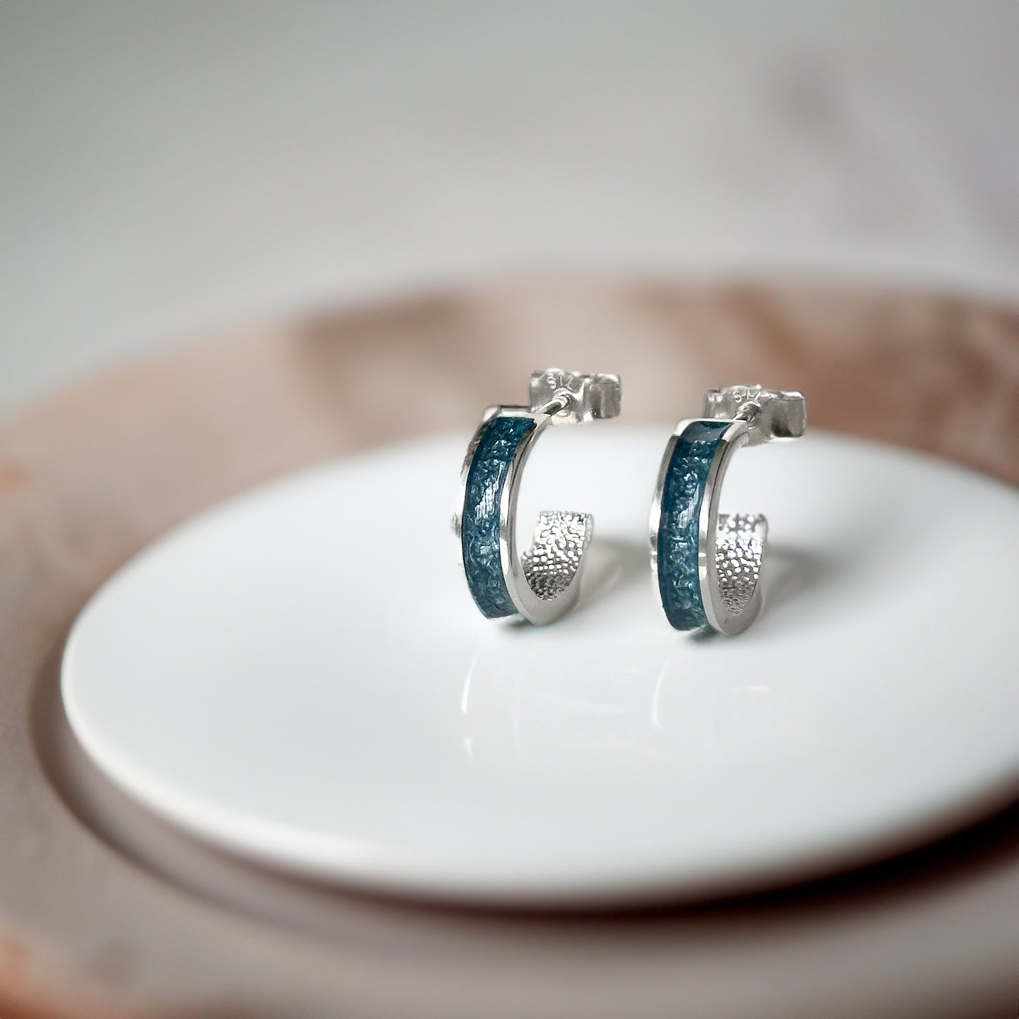 Skadi - Bifröst Silver Enamel Hoop Earrings (Storm Blue)