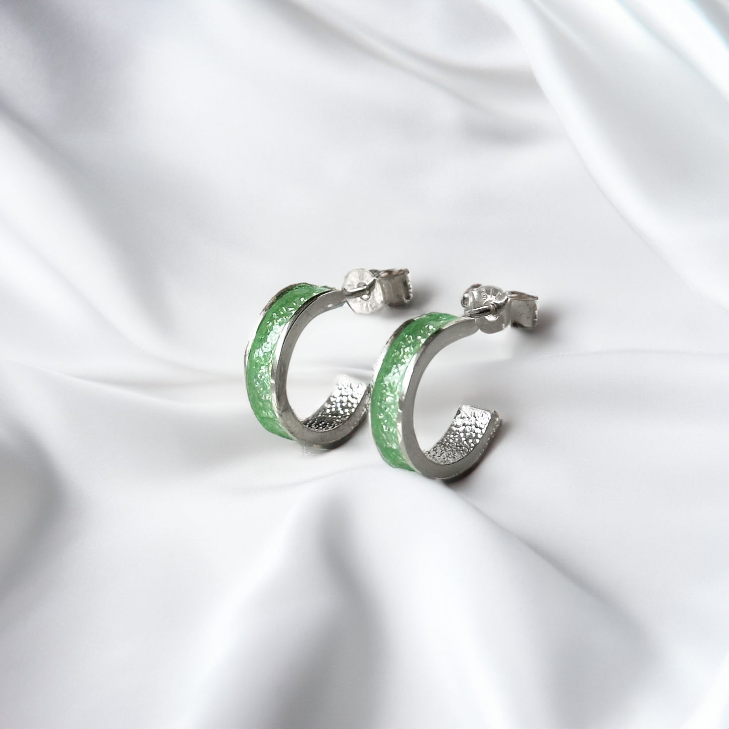 Eostre - Bifröst Silver Enamel Hoop Earrings (Lime Green)