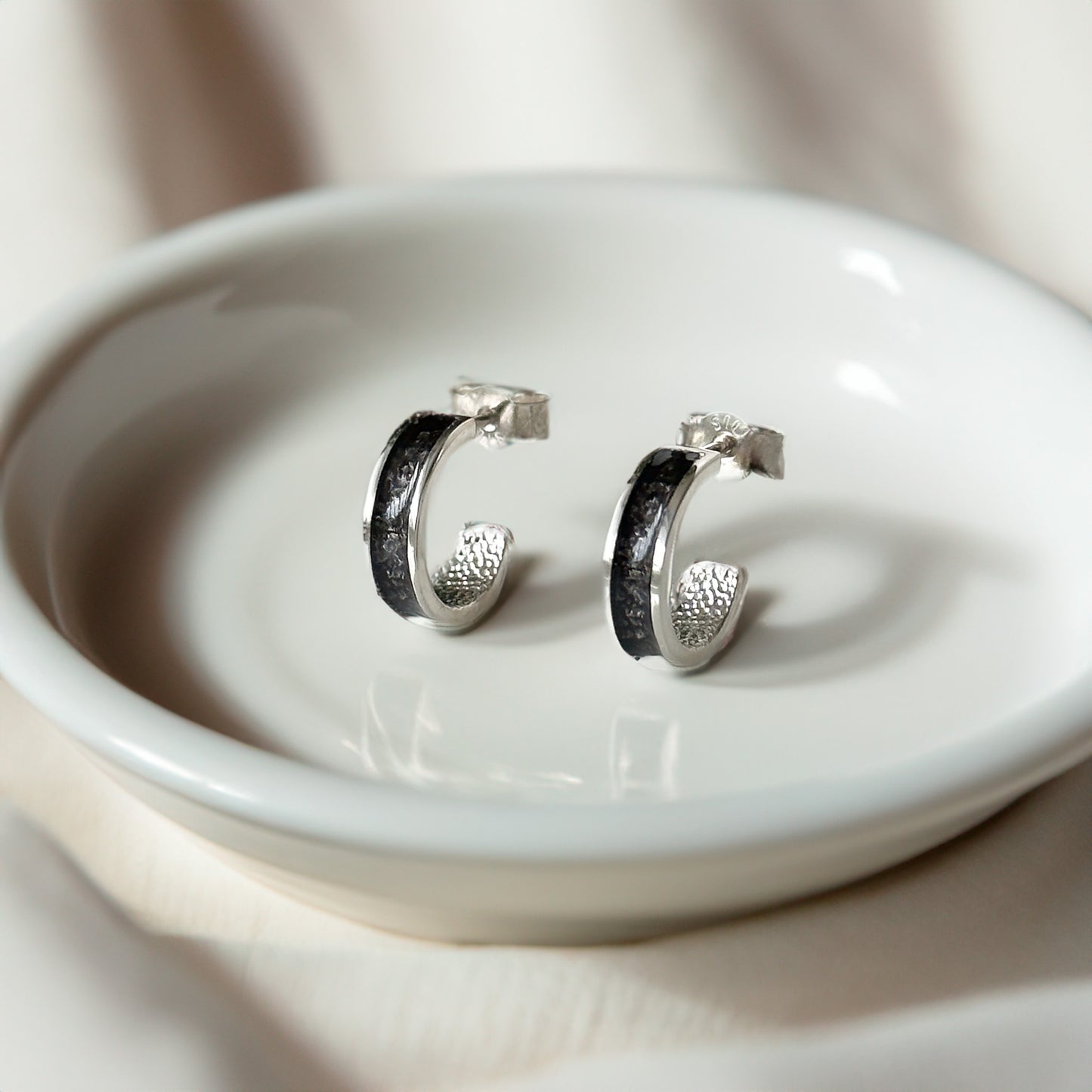 Odin - Bifröst Silver Enamel Hoop Earrings (Charcoal Grey)