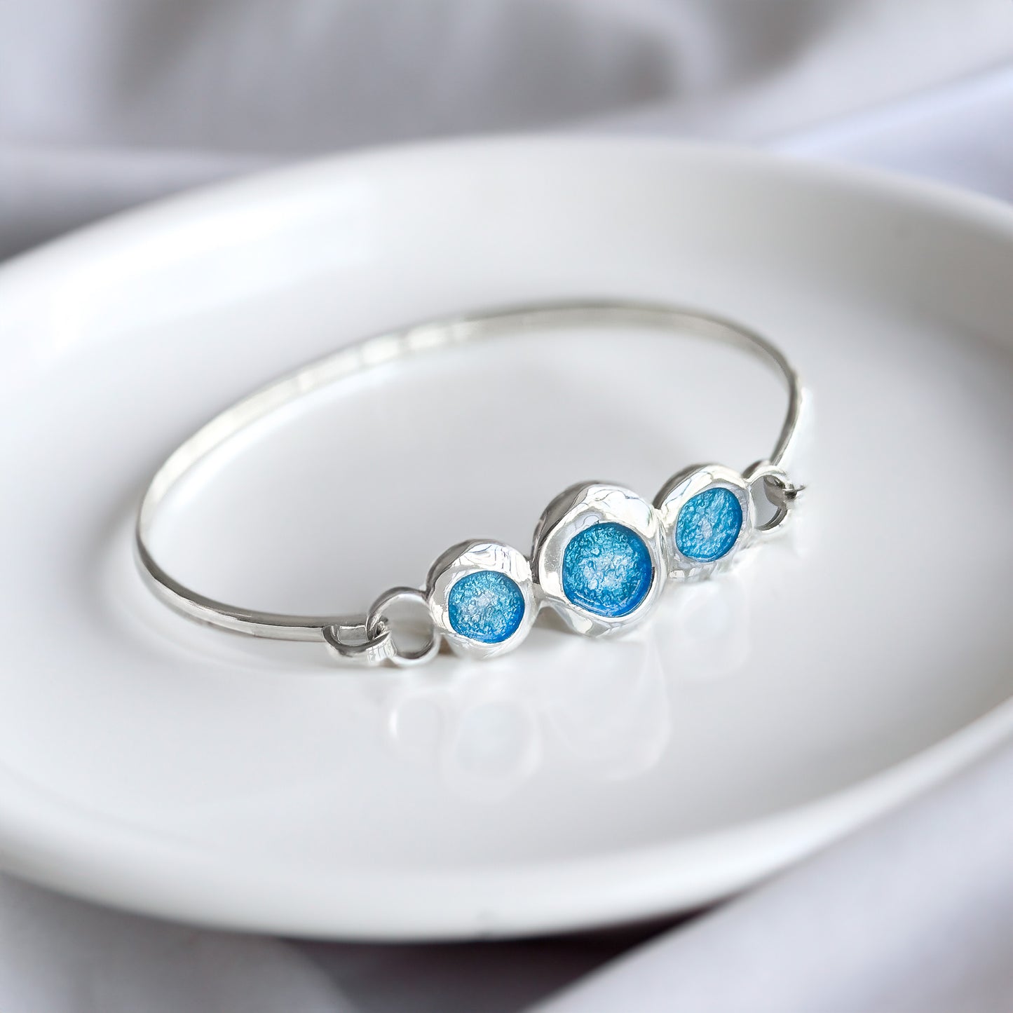 Tidepool Hinged Bangle with Blue Enamel