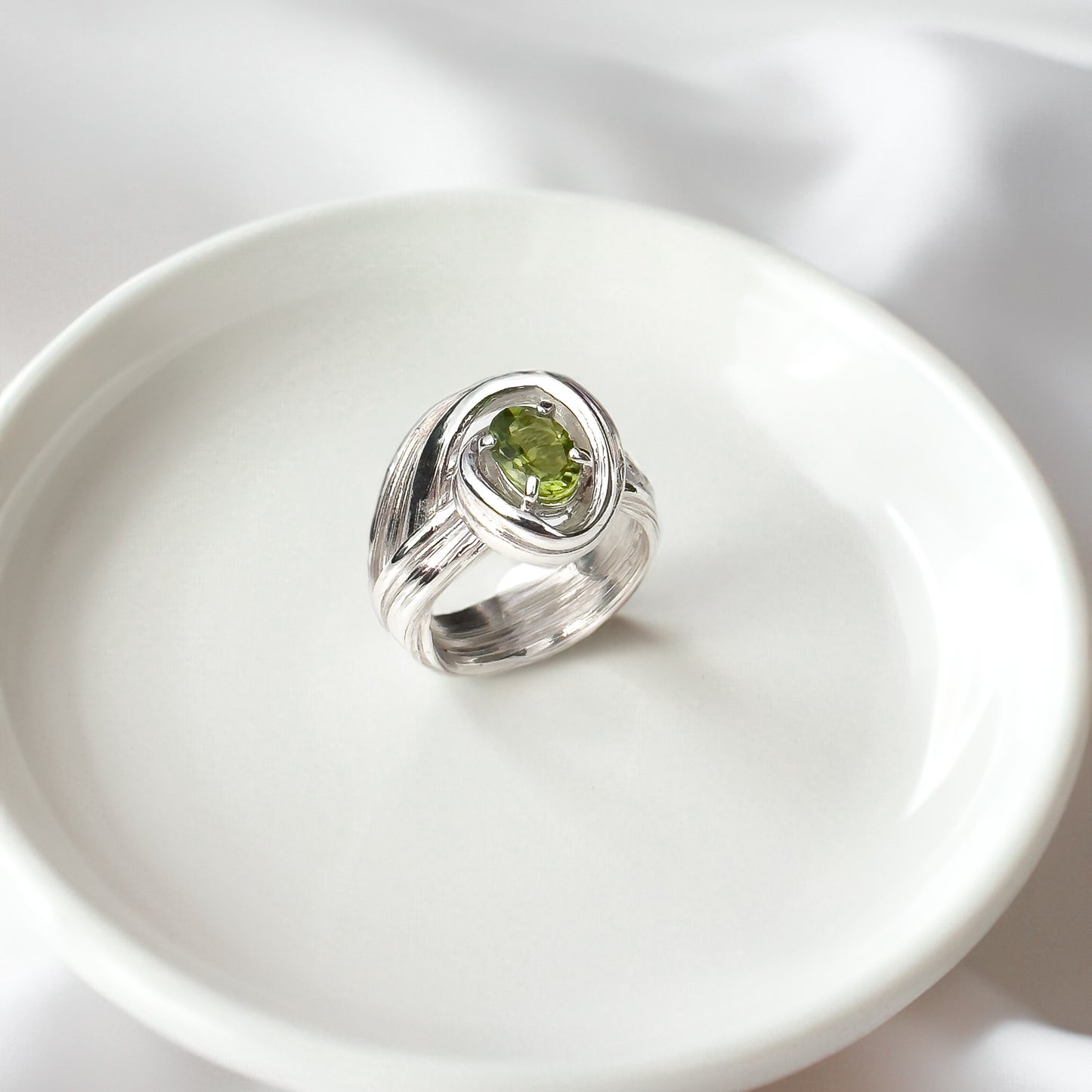 One of a Kind Drift Sterling Silver Ring with Peridot - Size P