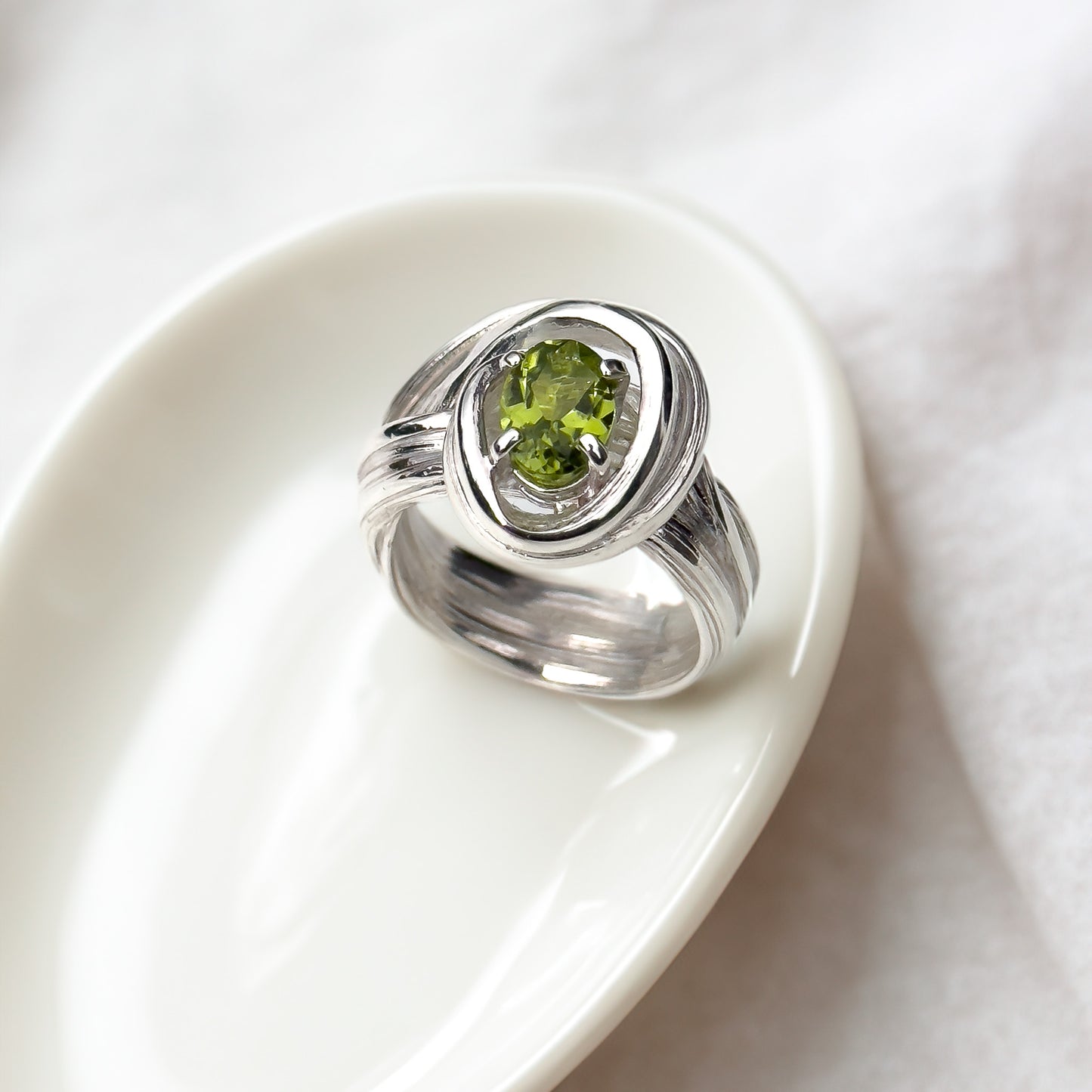 One of a Kind Drift Sterling Silver Ring with Peridot - Size P