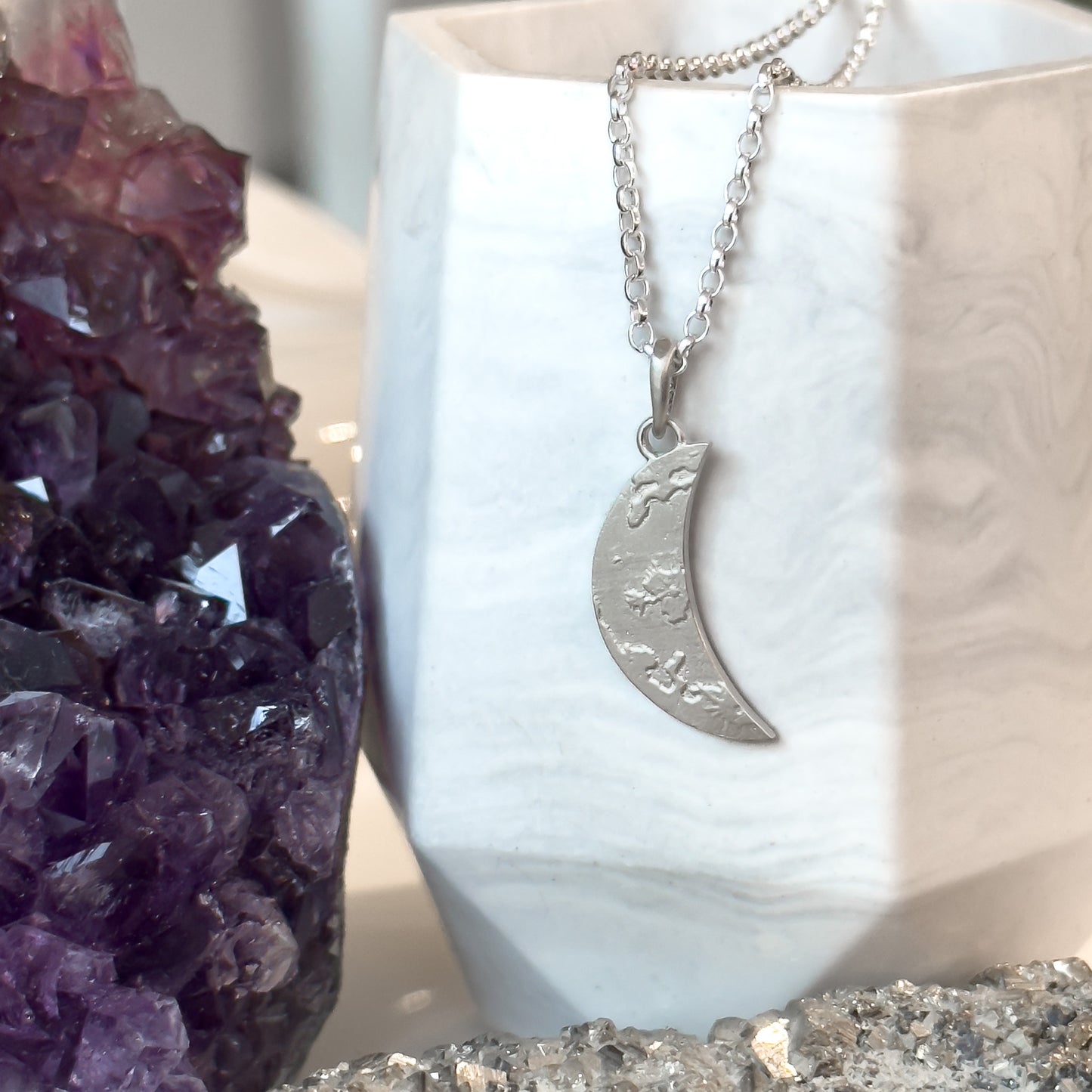 Crescent Moon Sterling Silver Pendant Necklace