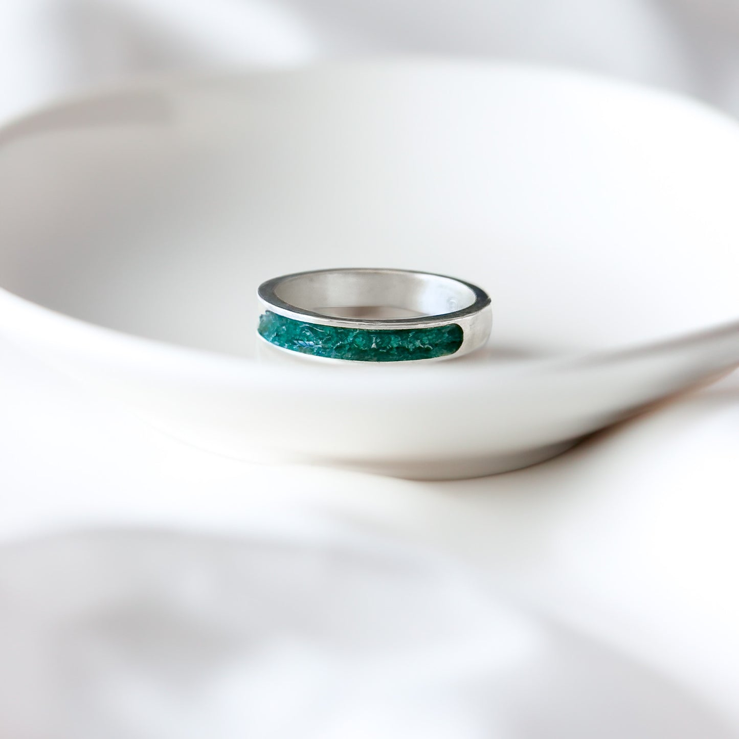 Jörð - Bifröst Silver Enamel Ring (Forest Green)