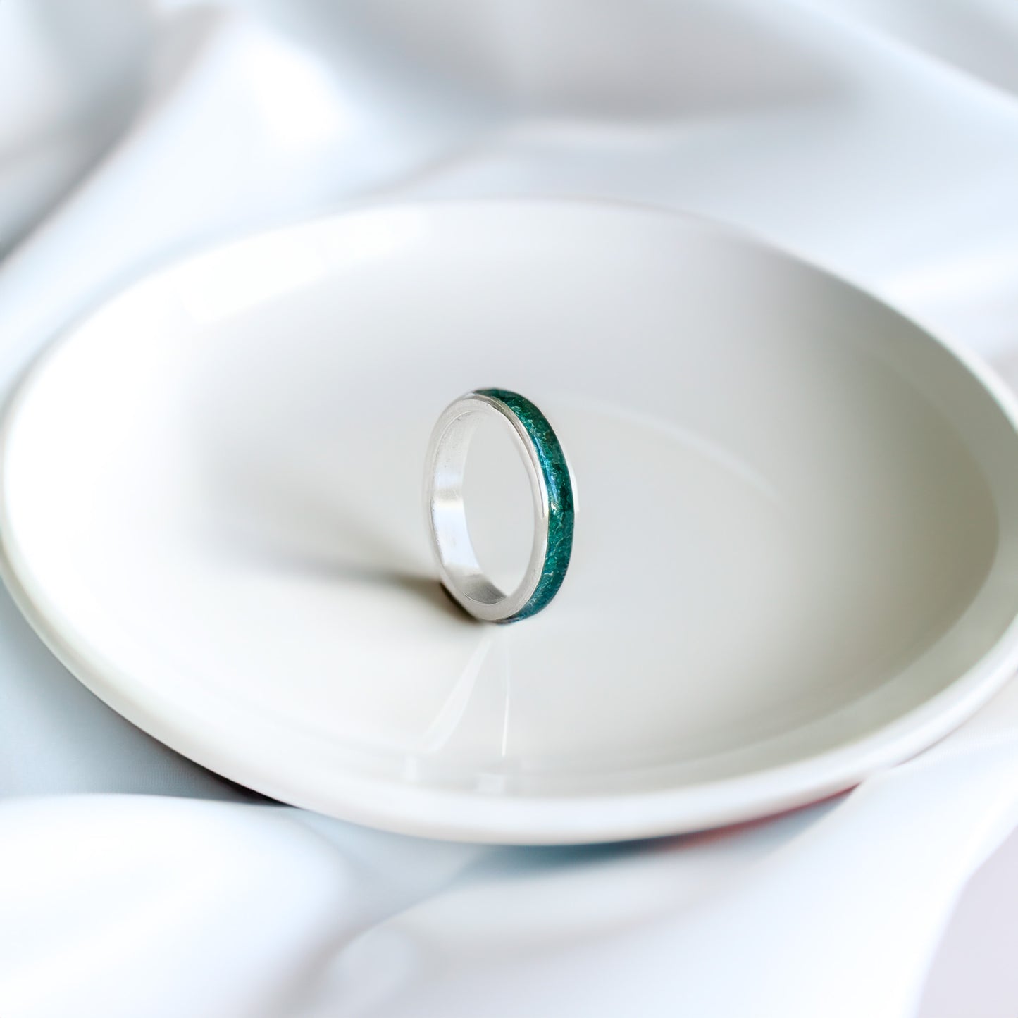 Jörð - Bifröst Silver Enamel Ring (Forest Green)