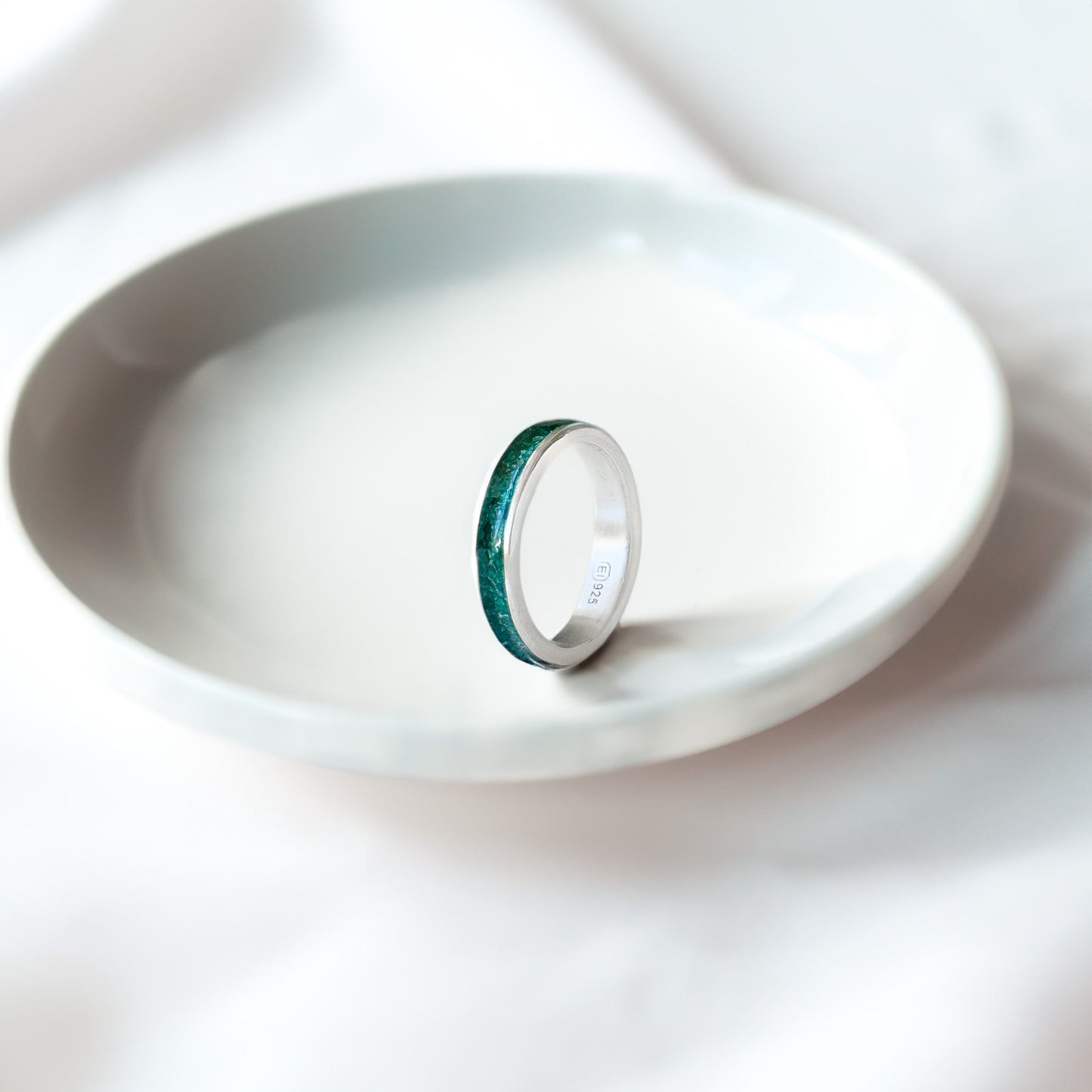 Jörð - Bifröst Silver Enamel Ring (Forest Green)