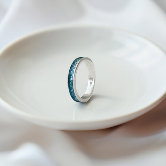 Skadi - Bifröst Silver Enamel Ring (Storm Blue)