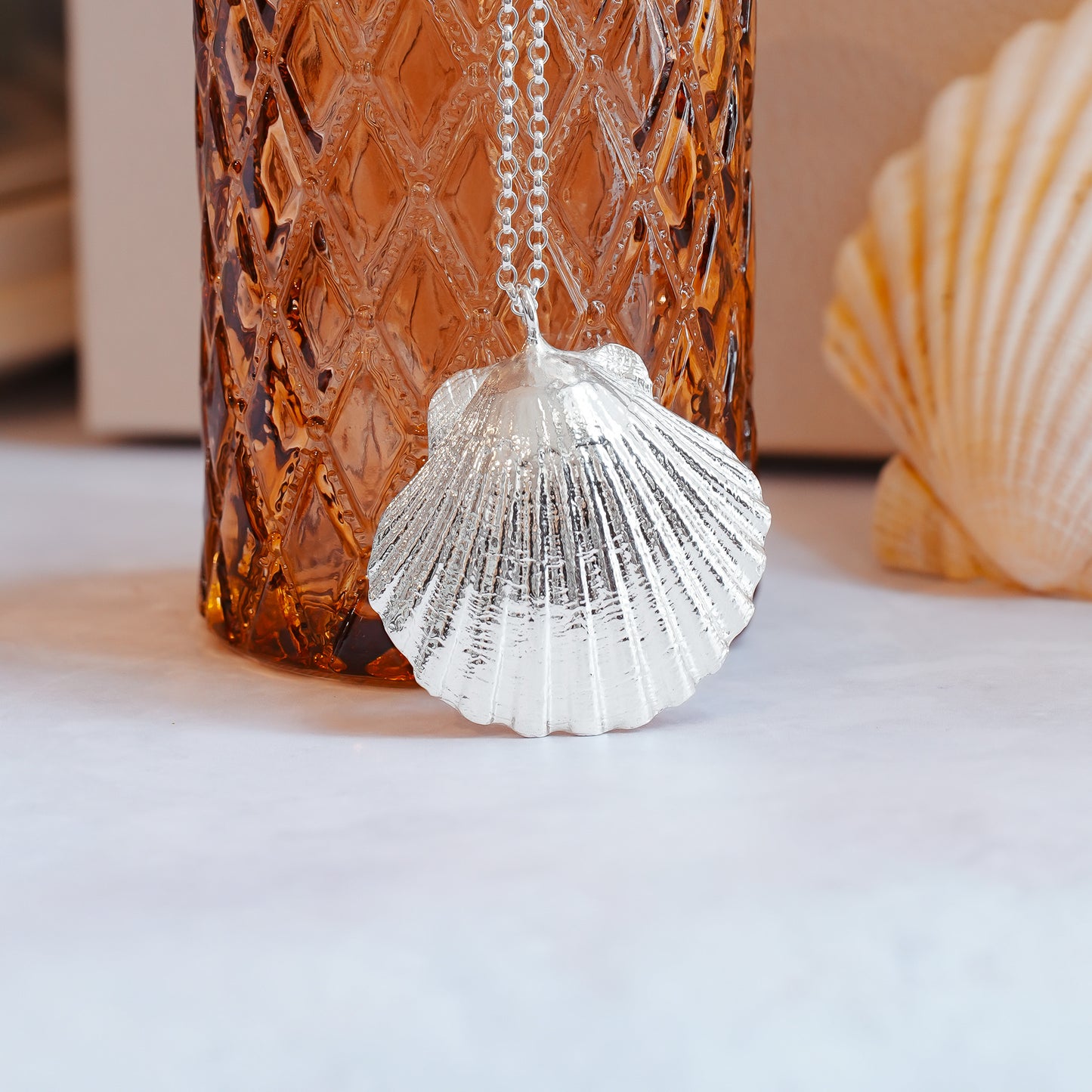 Large King Scallop Shell Statement Pendant Necklace