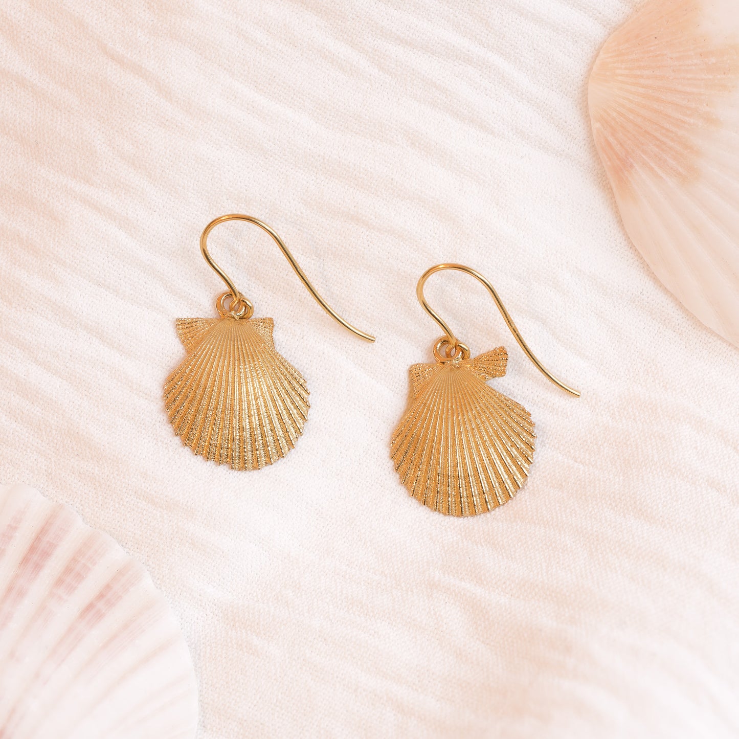 Gold Queen Scallop Shell Drop Earrings