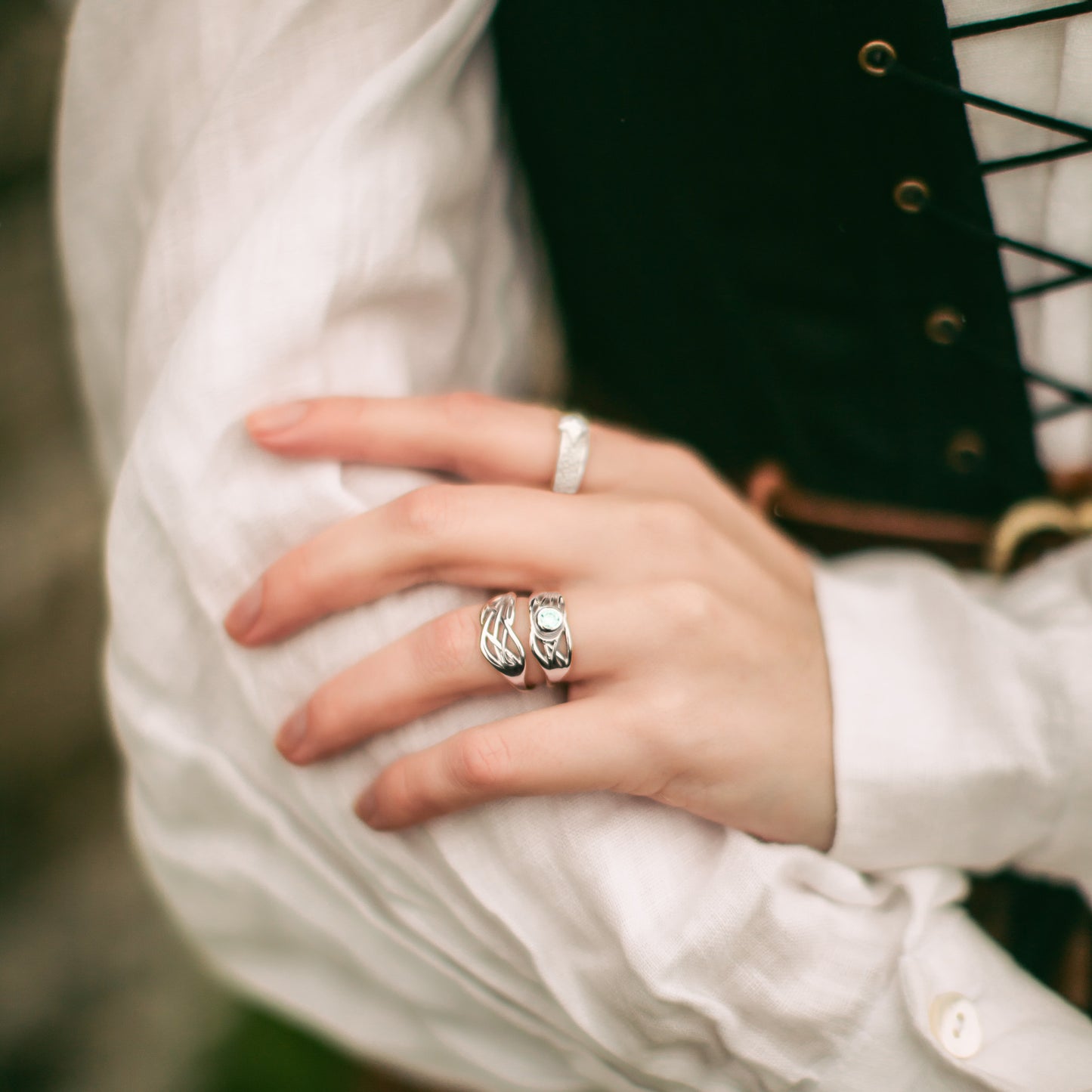 Silver and Gemstone Celtic Roots Ring - choose your stone