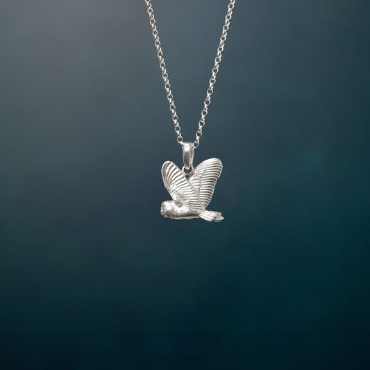 Flying Barn Owl Sterling Silver Necklace