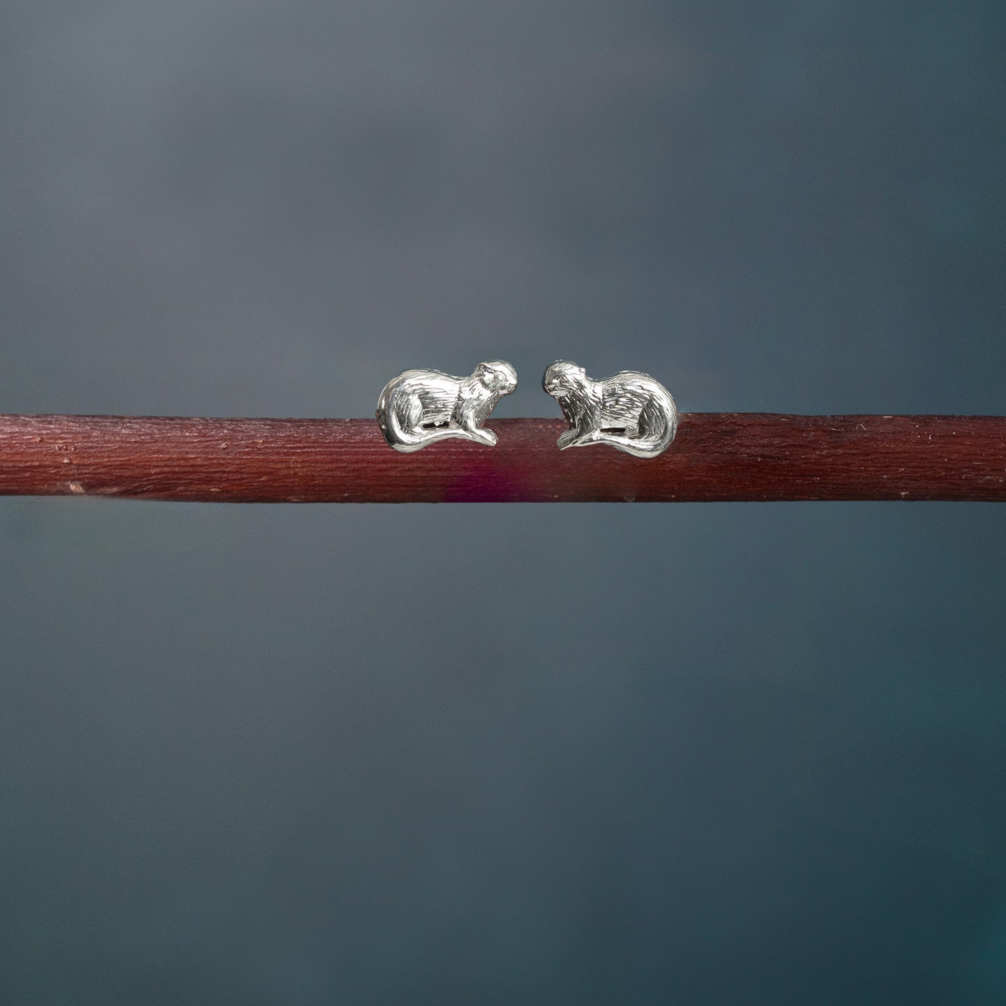 Silver Otter Stud Earrings