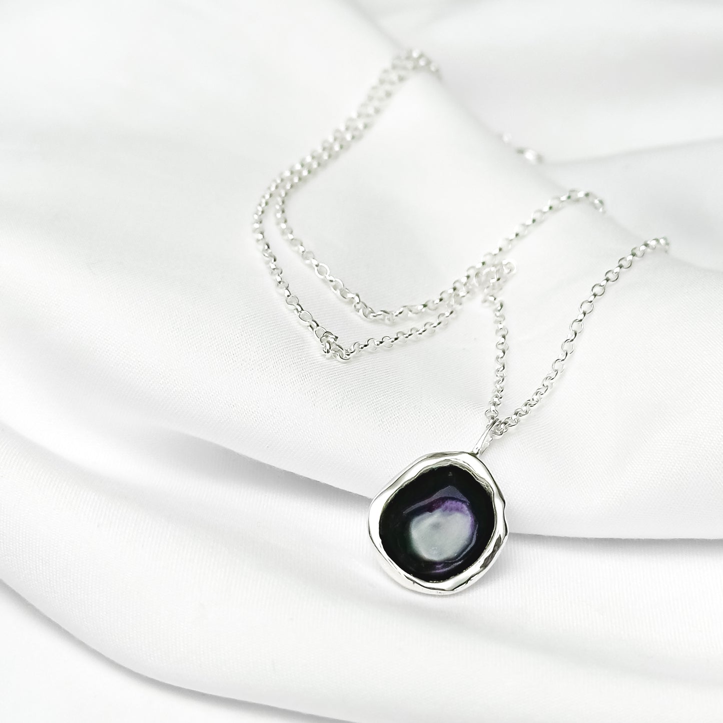 Blackberry Purple Enamel Sterling Silver Droplet Necklace