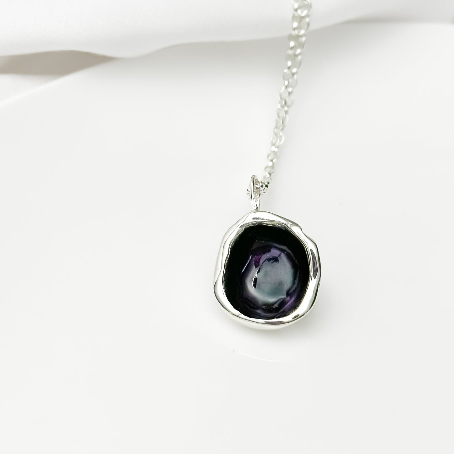 Blackberry Purple Enamel Sterling Silver Droplet Necklace