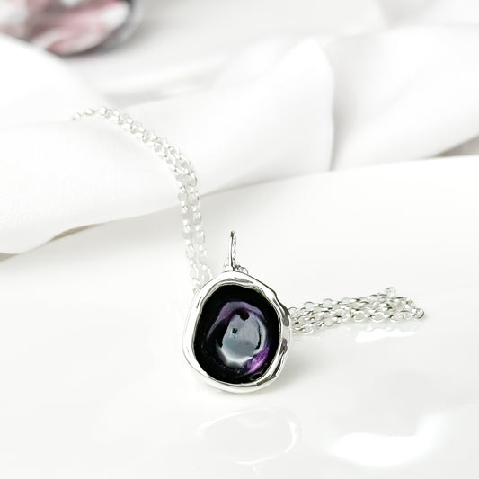 Blackberry Purple Enamel Sterling Silver Droplet Necklace