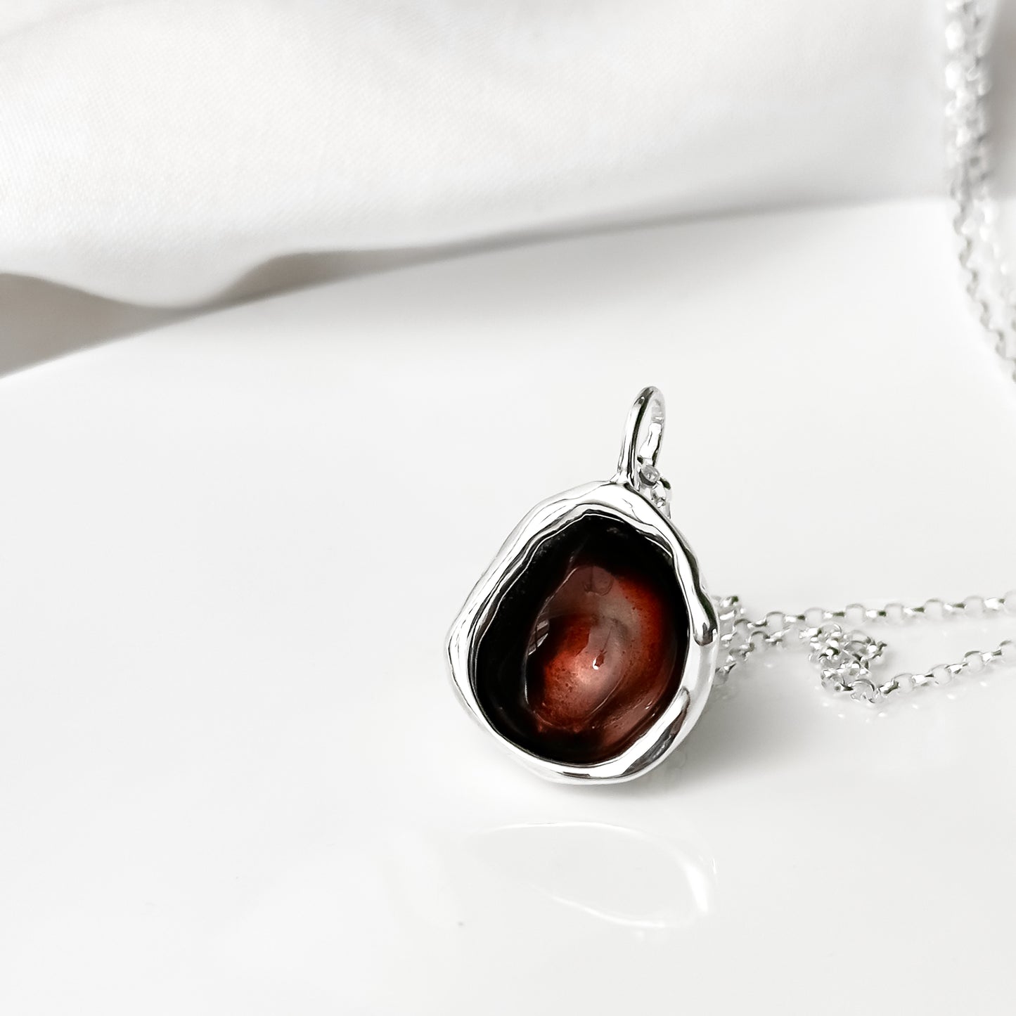 'Autumn Moors' Burgundy Droplet Sterling Silver Necklace
