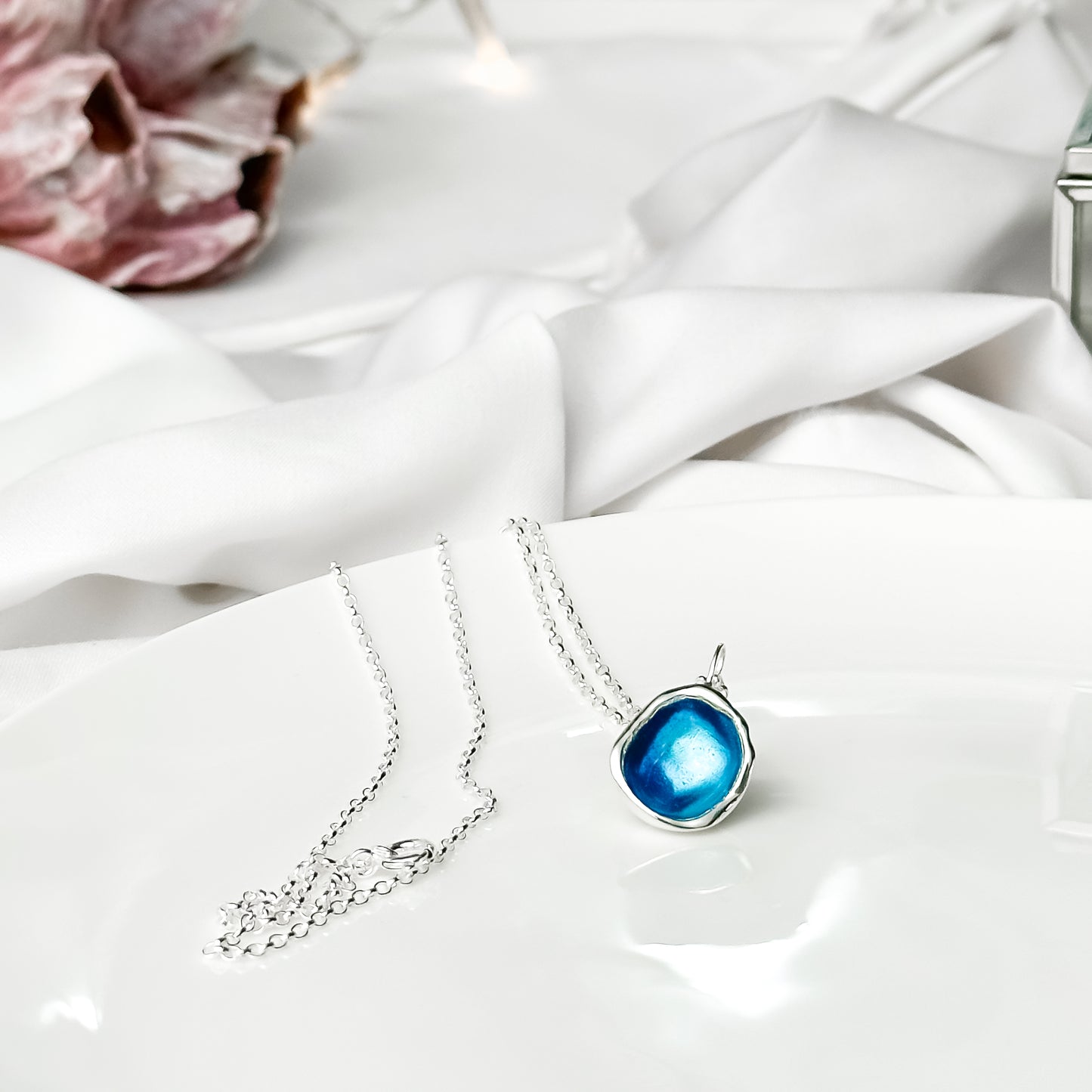 Sterling Silver 'Carrick Bay' Turquoise Blue Droplet Necklace