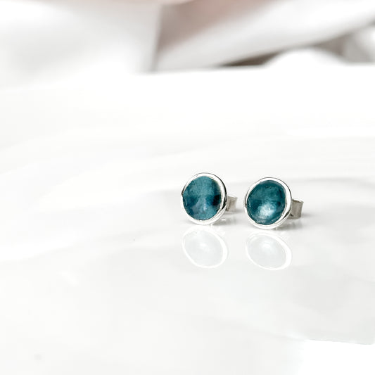 'Sea Storm' Blue Grey Enamel Silver Droplet Stud Earrings