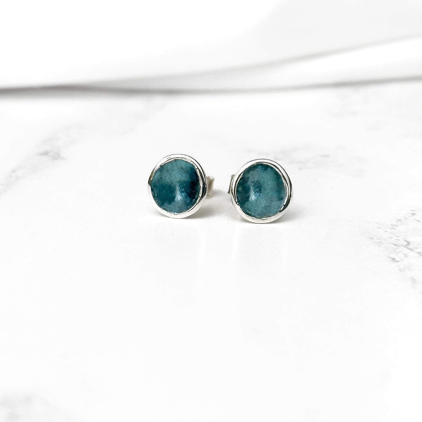 'Sea Storm' Blue Grey Enamel Silver Droplet Stud Earrings