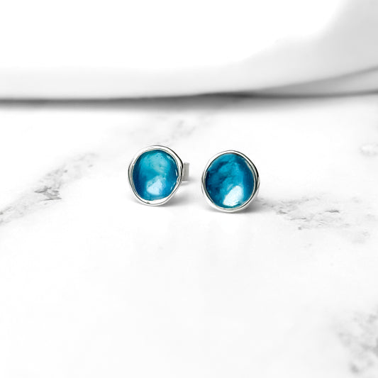 'Carrick Bay' Blue Enamel Silver Droplet Stud Earrings