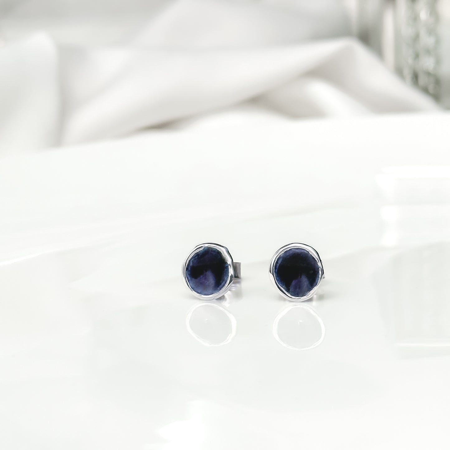 'Blackberry' Purple Enamel Silver Droplet Stud Earrings