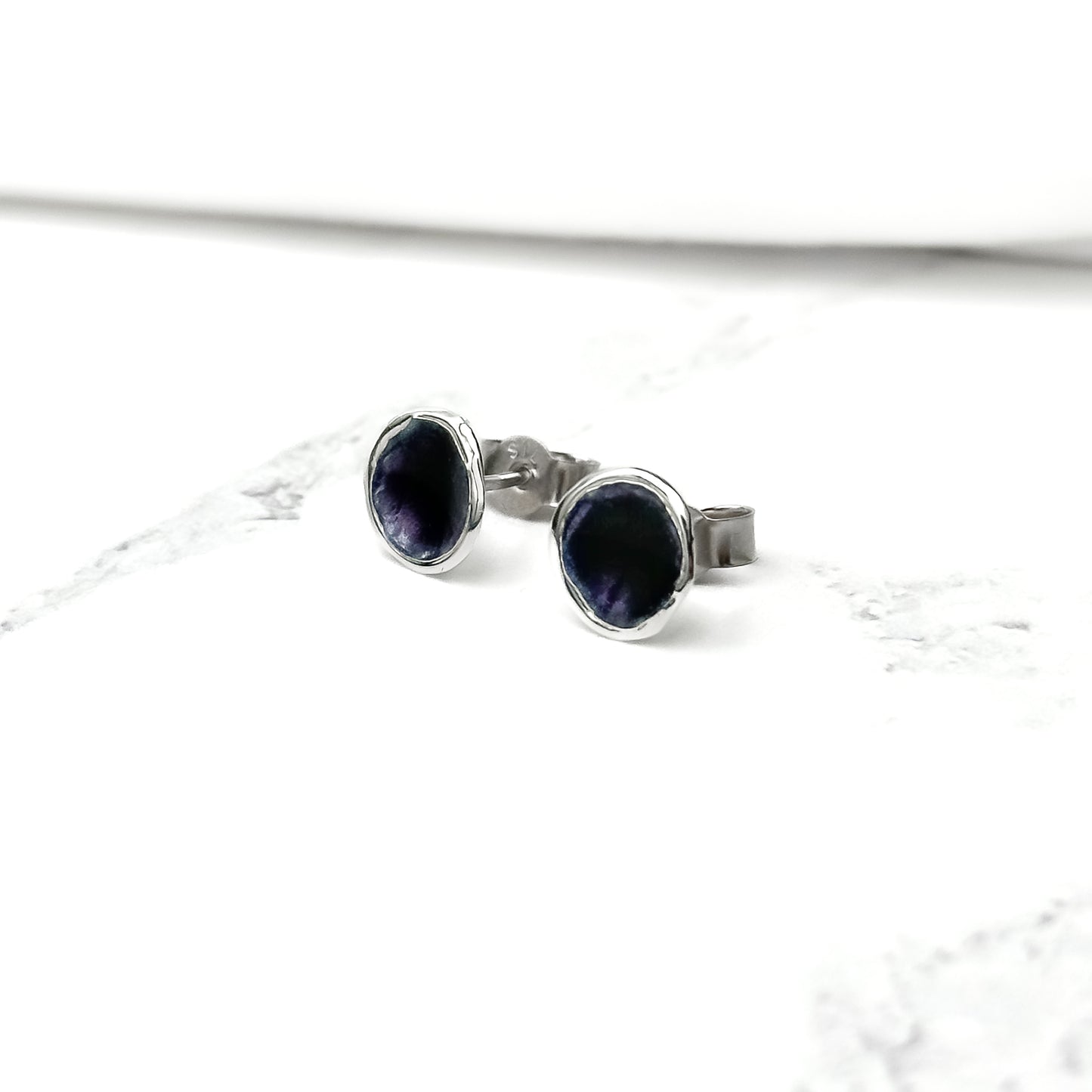 'Blackberry' Purple Enamel Silver Droplet Stud Earrings
