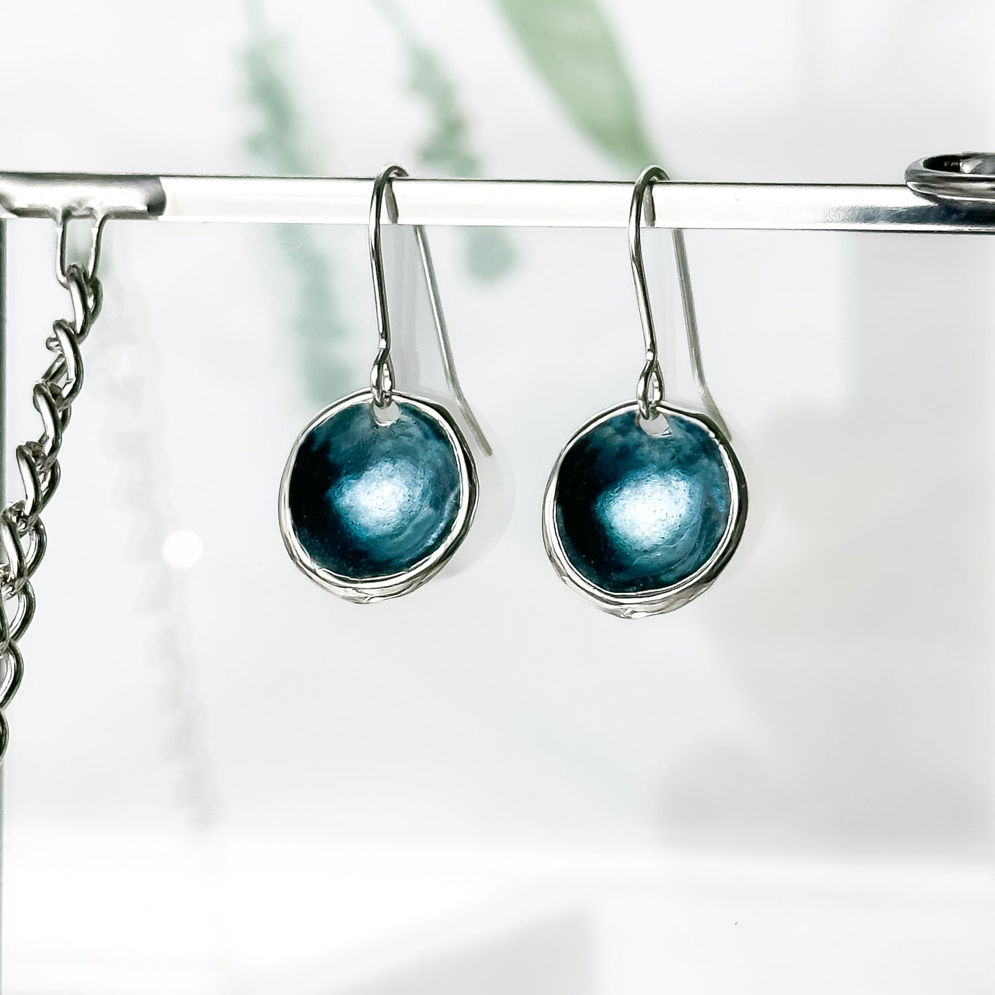 'Sea Storm' Blue Grey Silver Droplet Dangle Earrings