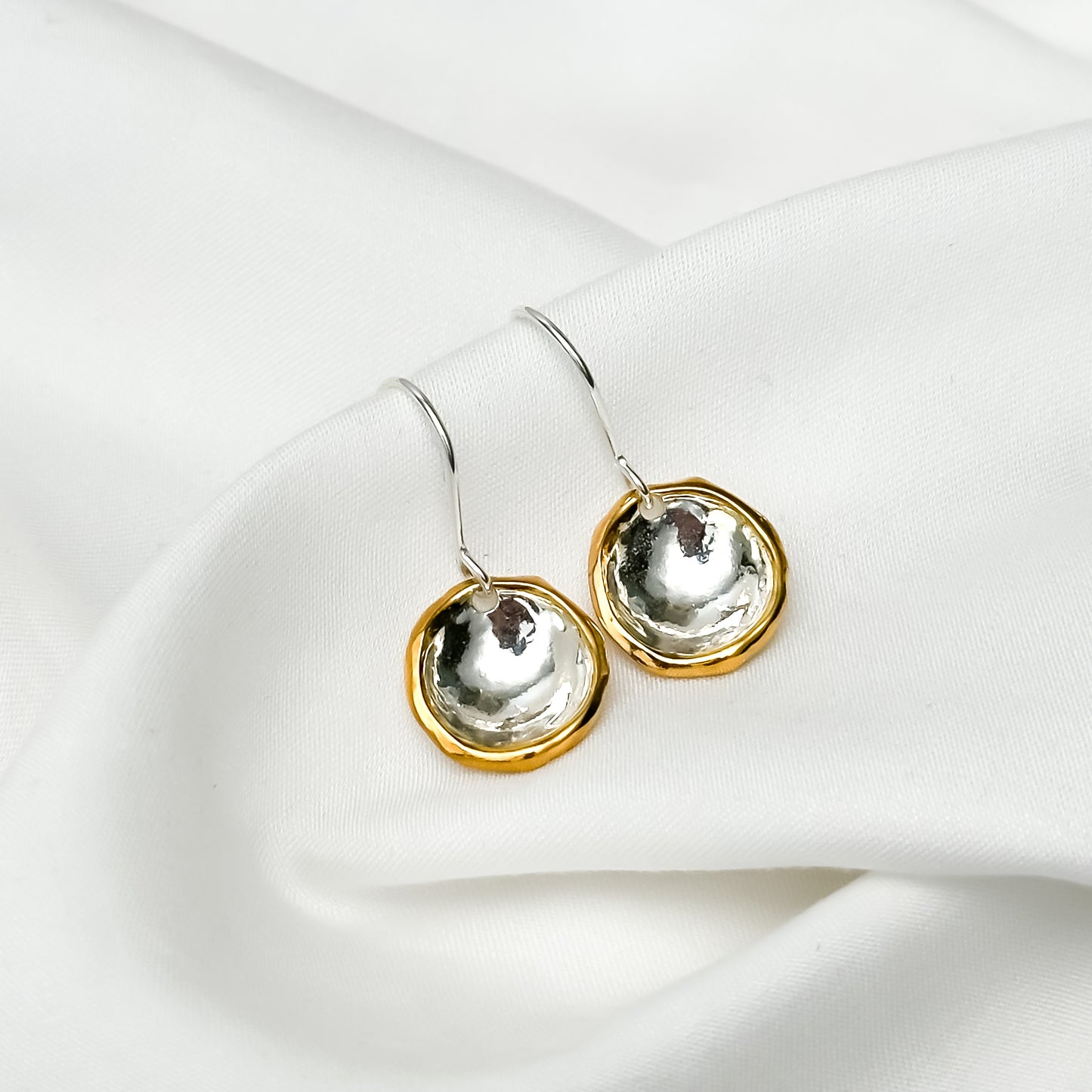 Gold Edged Silver Droplet Dangle Earrings