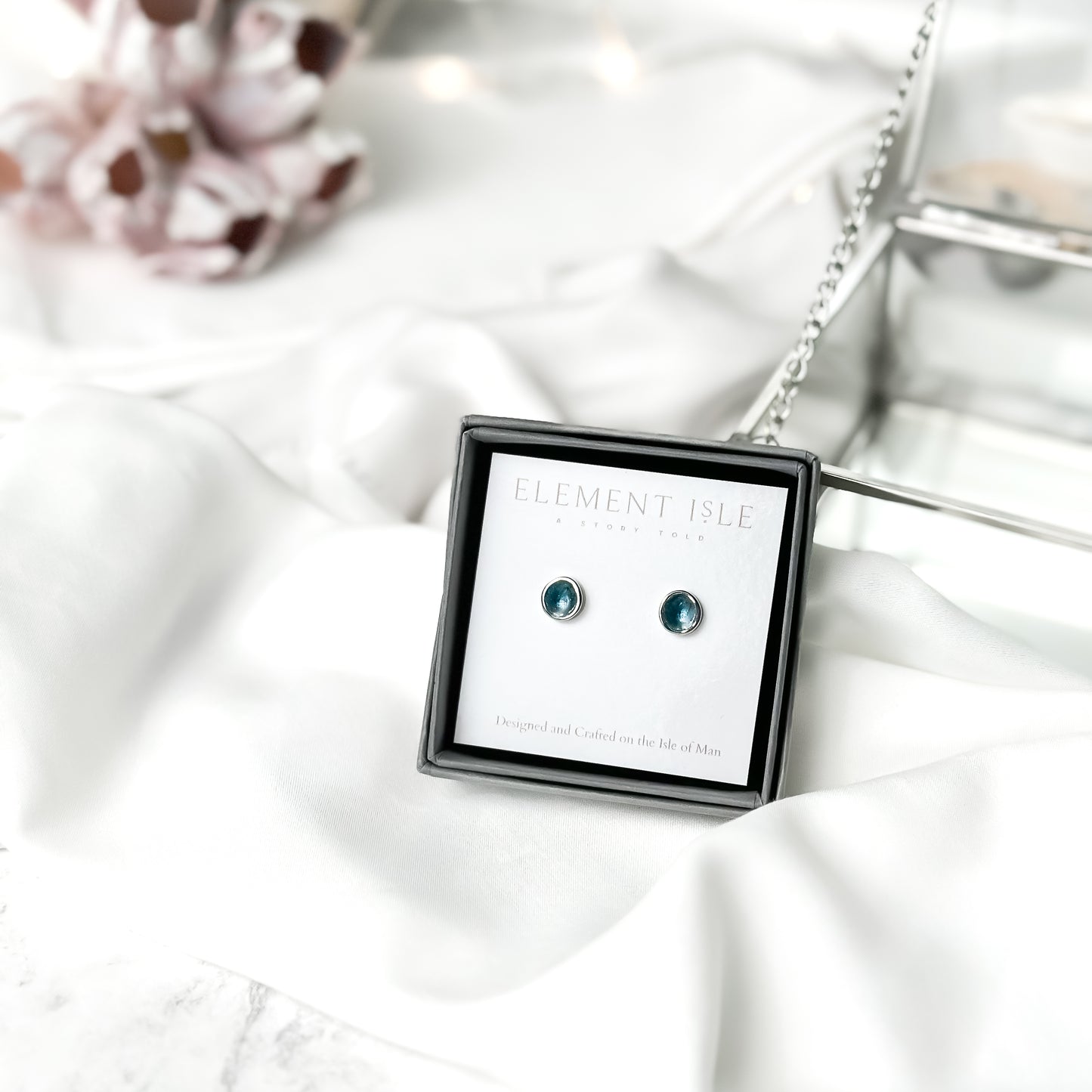 'Sea Storm' Blue Grey Enamel Silver Droplet Stud Earrings