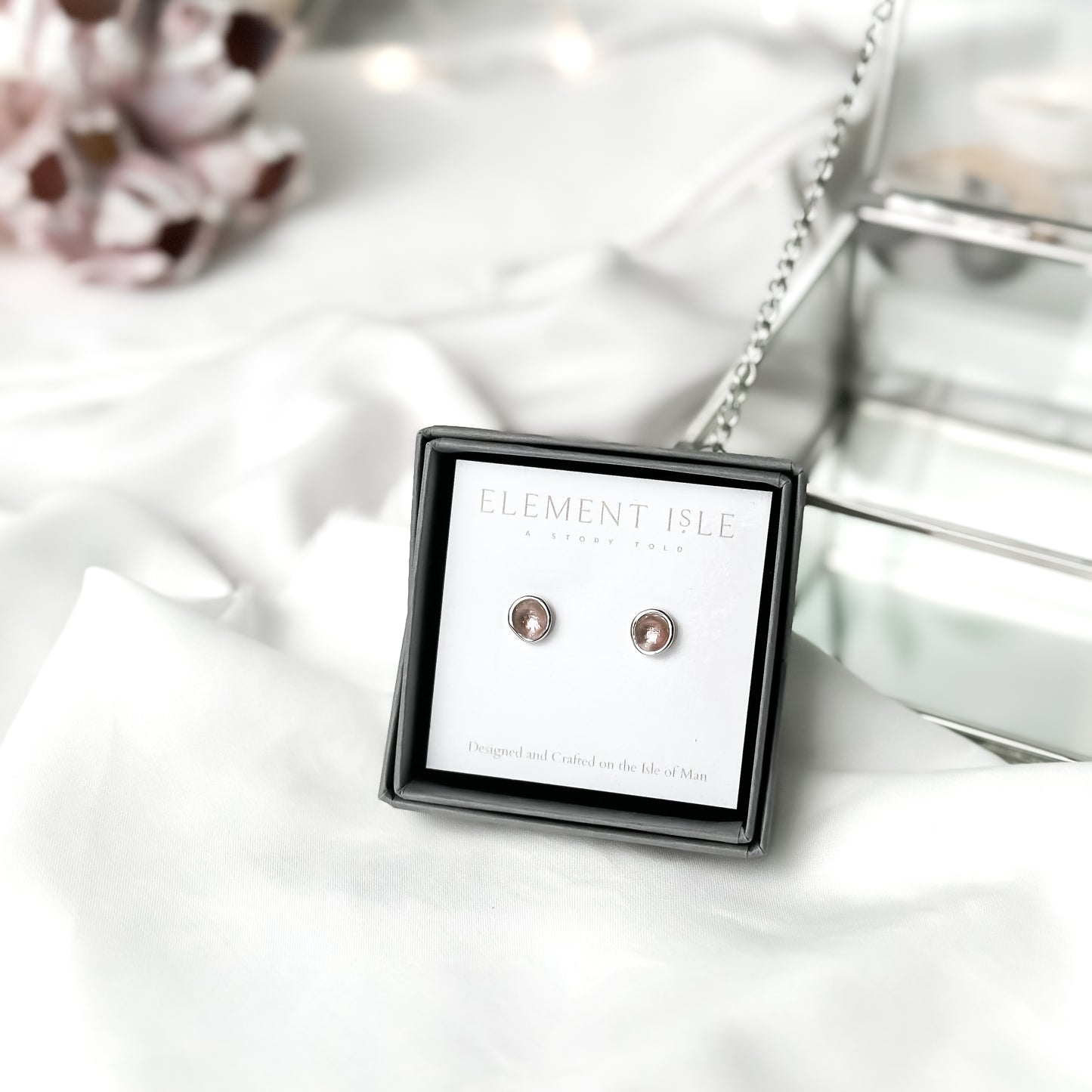 'Blossom' Pink Enamel Silver Droplet Stud Earrings