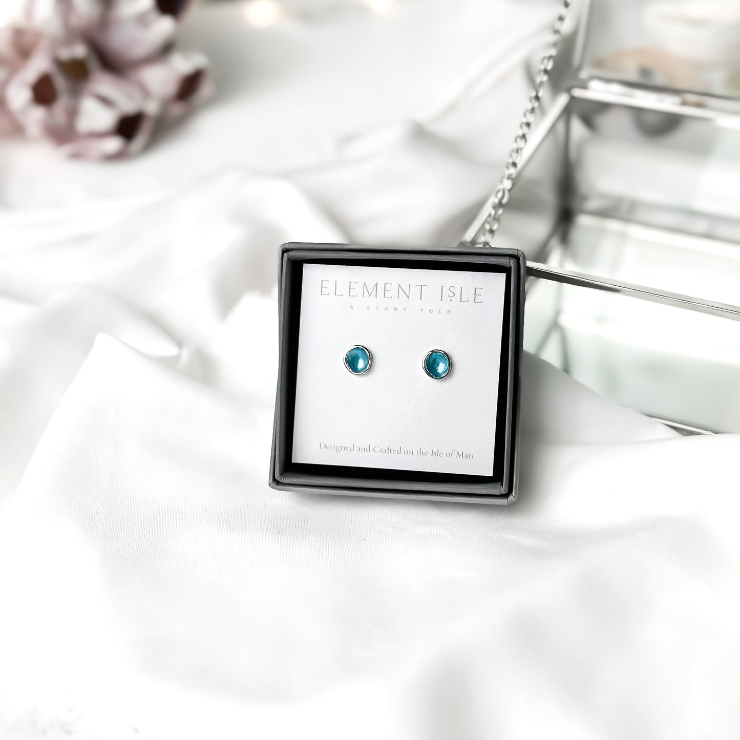 'Carrick Bay' Blue Enamel Silver Droplet Stud Earrings