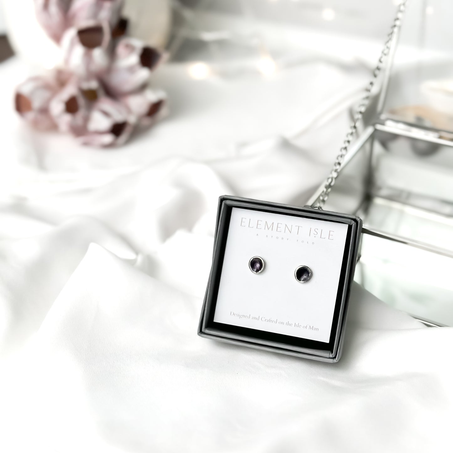 'Blackberry' Purple Enamel Silver Droplet Stud Earrings
