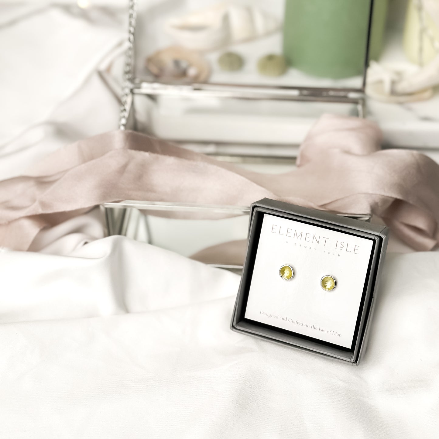 'Gorse' Yellow Enamel Silver Droplet Stud Earrings