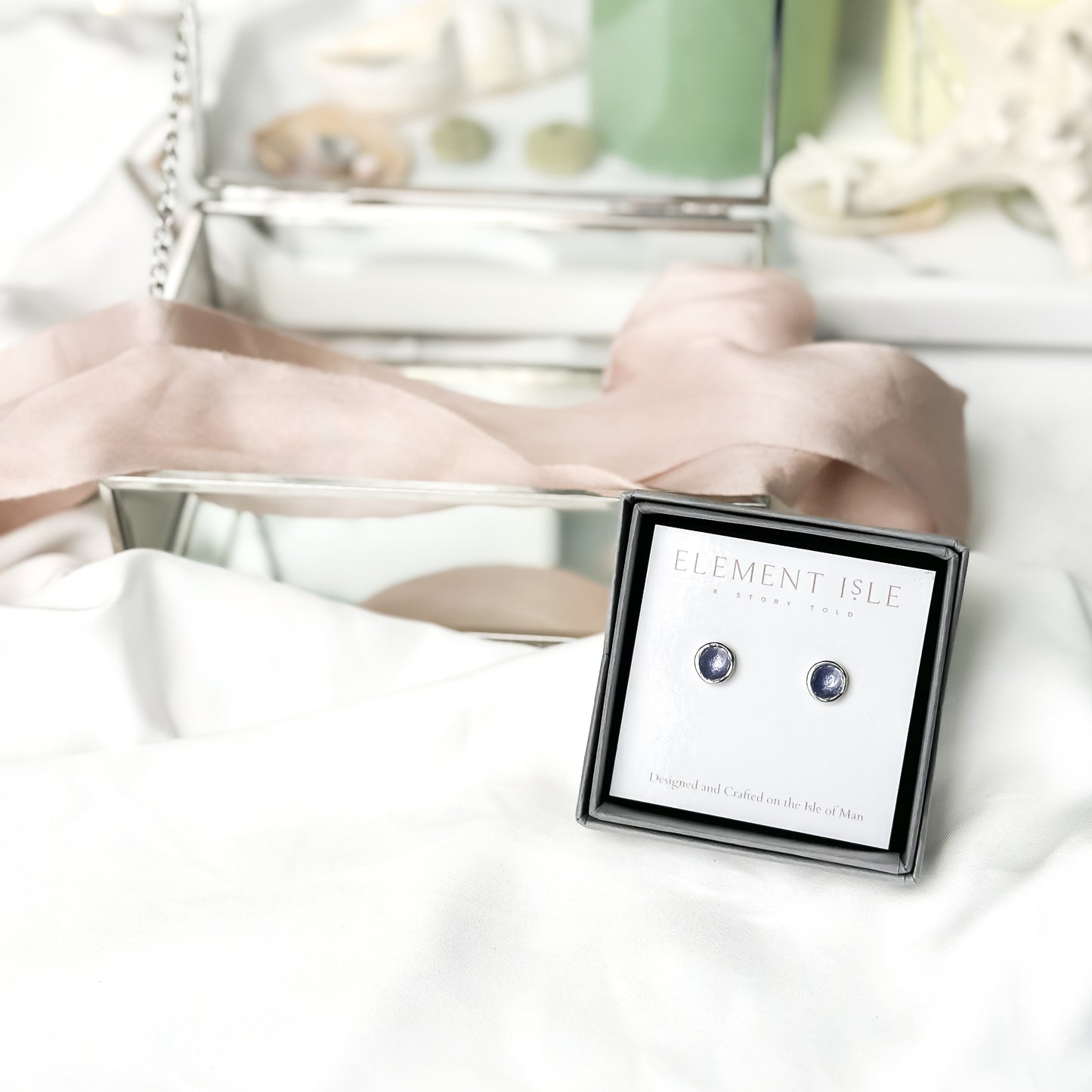 'Heather' Purple Enamel Silver Droplet Stud Earrings