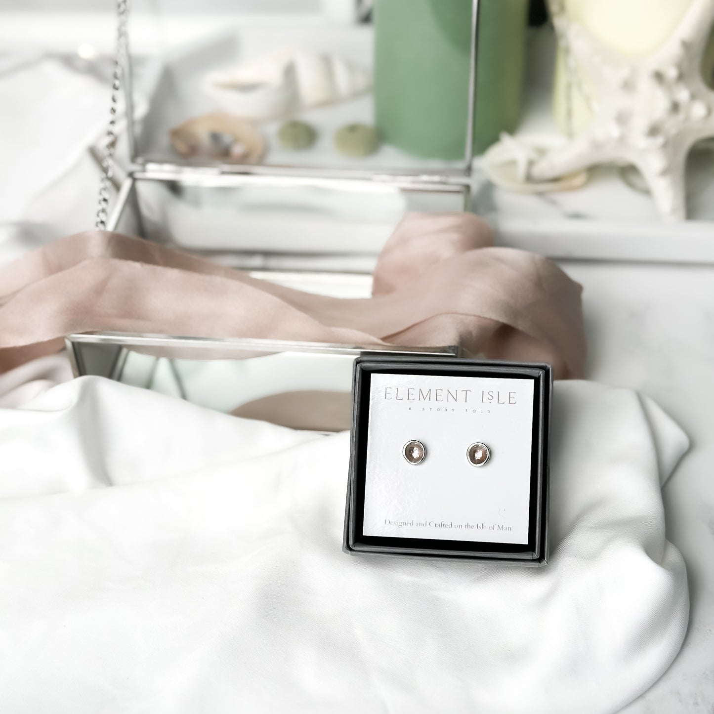 'Blossom' Pink Enamel Silver Droplet Stud Earrings