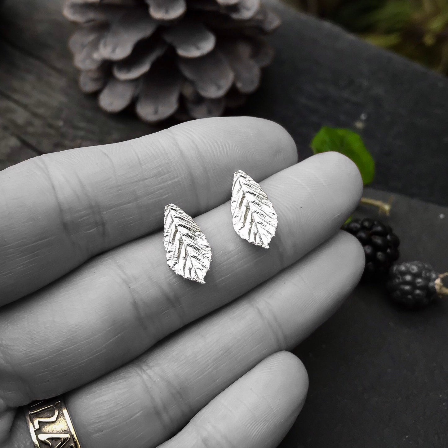 Blackberry Leaf Stud Earrings
