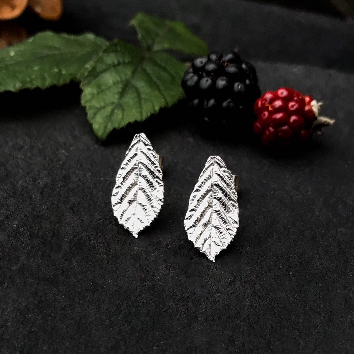 Blackberry Leaf Stud Earrings