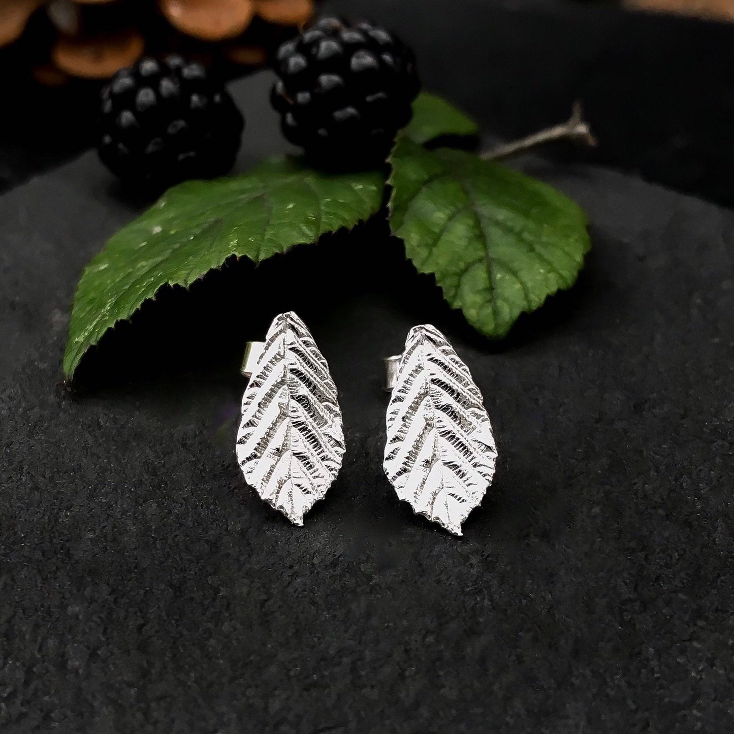 Blackberry Leaf Stud Earrings