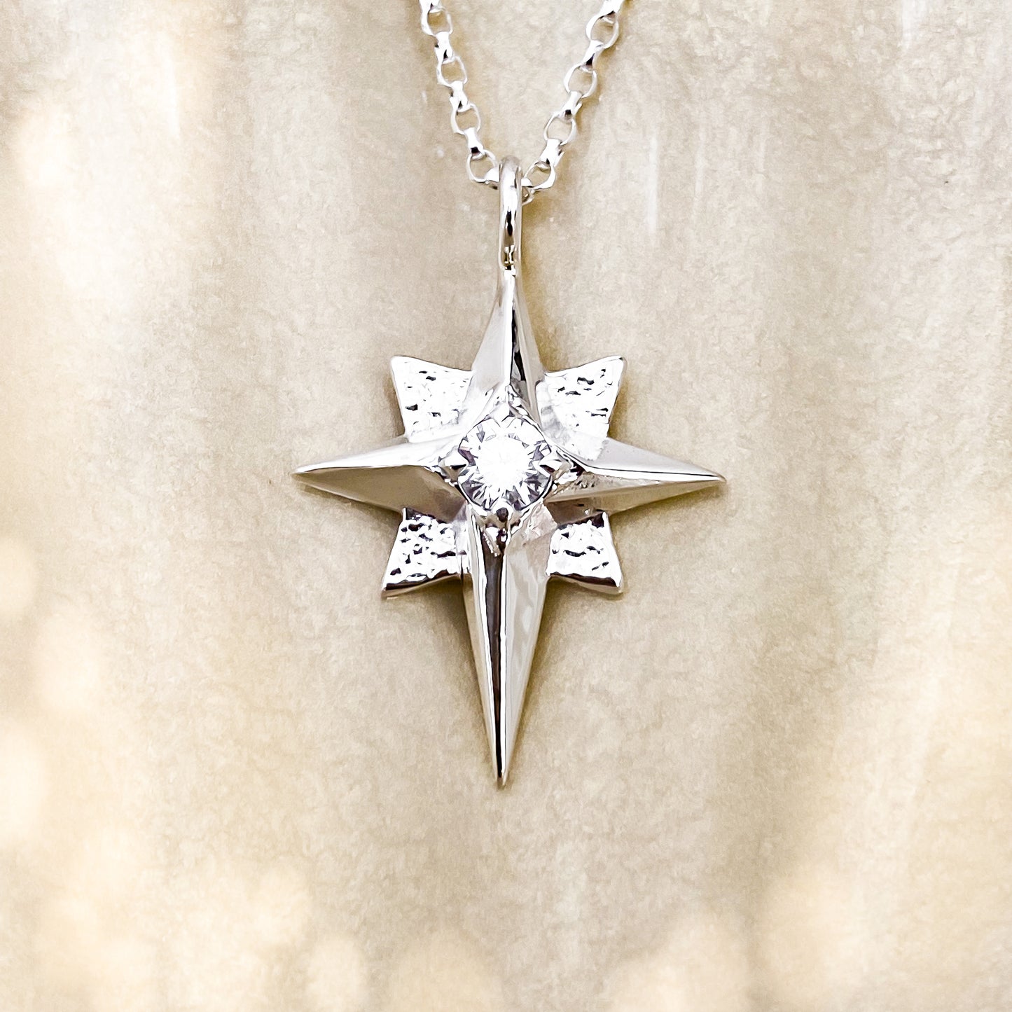 North Star Silver Pendant Necklace with White Topaz