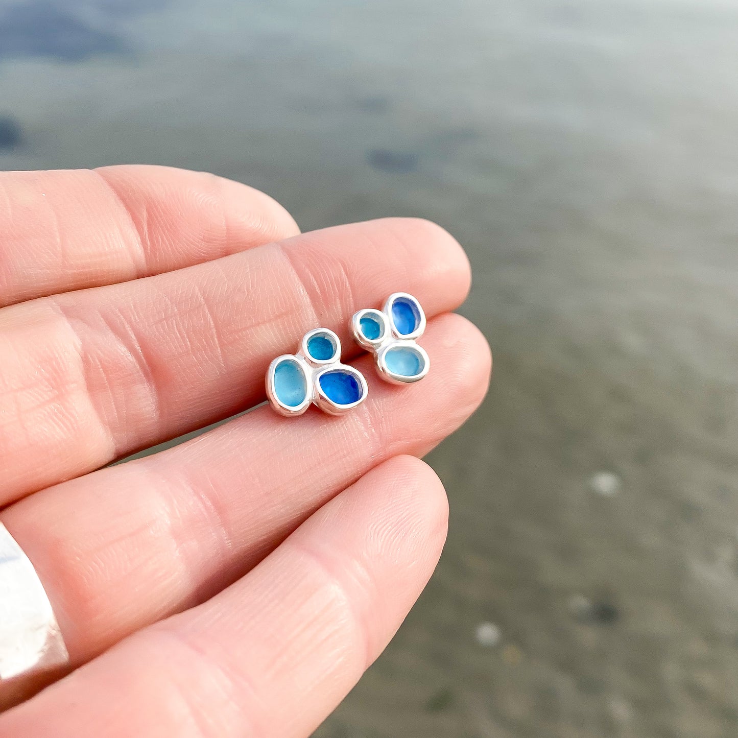 Sterling Silver Pebble Stud Earrings - Summer Shores