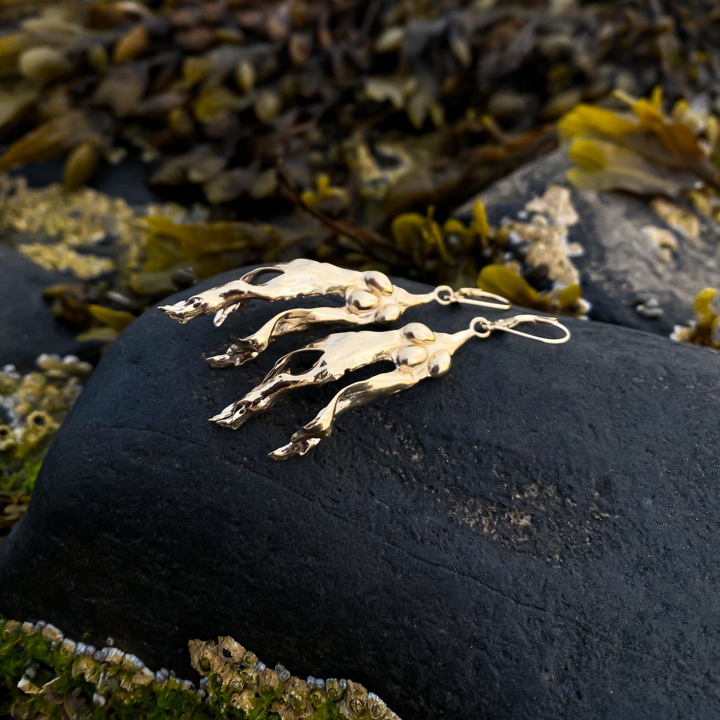 Gold Seaweed Dangle Earrings