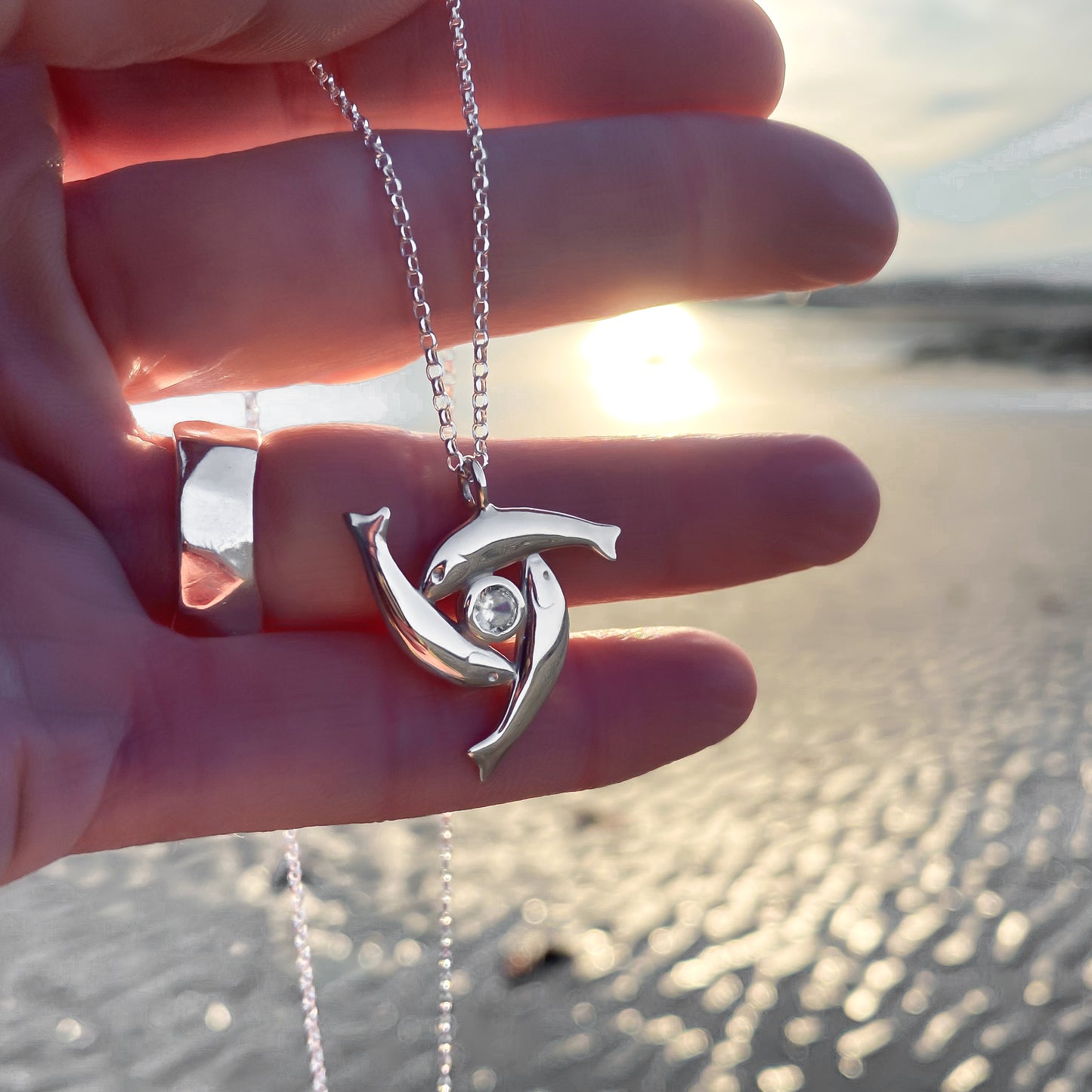 Sterling Silver Herring Triskel Gemstone Necklace